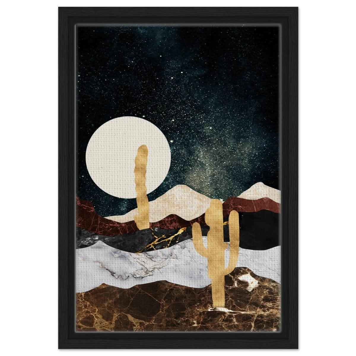 Golden Desert Night | Cosmic Minimalist Art - Framed Canvas - 30x45 cm / 12x18″ - Black frame