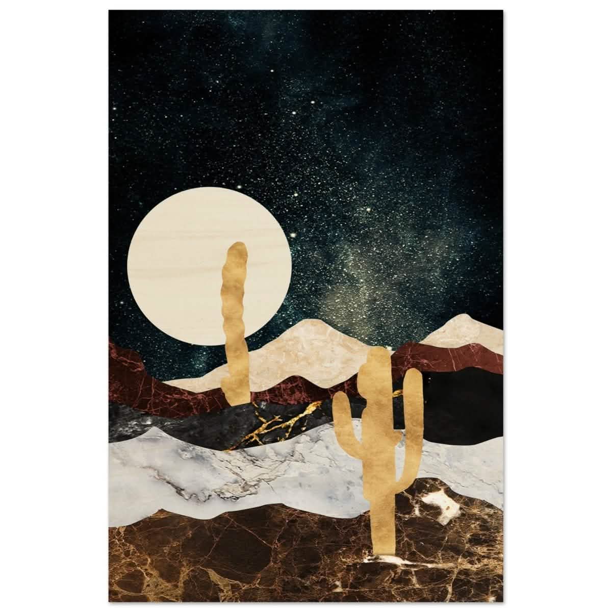 Golden Desert Night | Cosmic Minimalist Art - Wood Prints - 50x75 cm / 20x30″ -