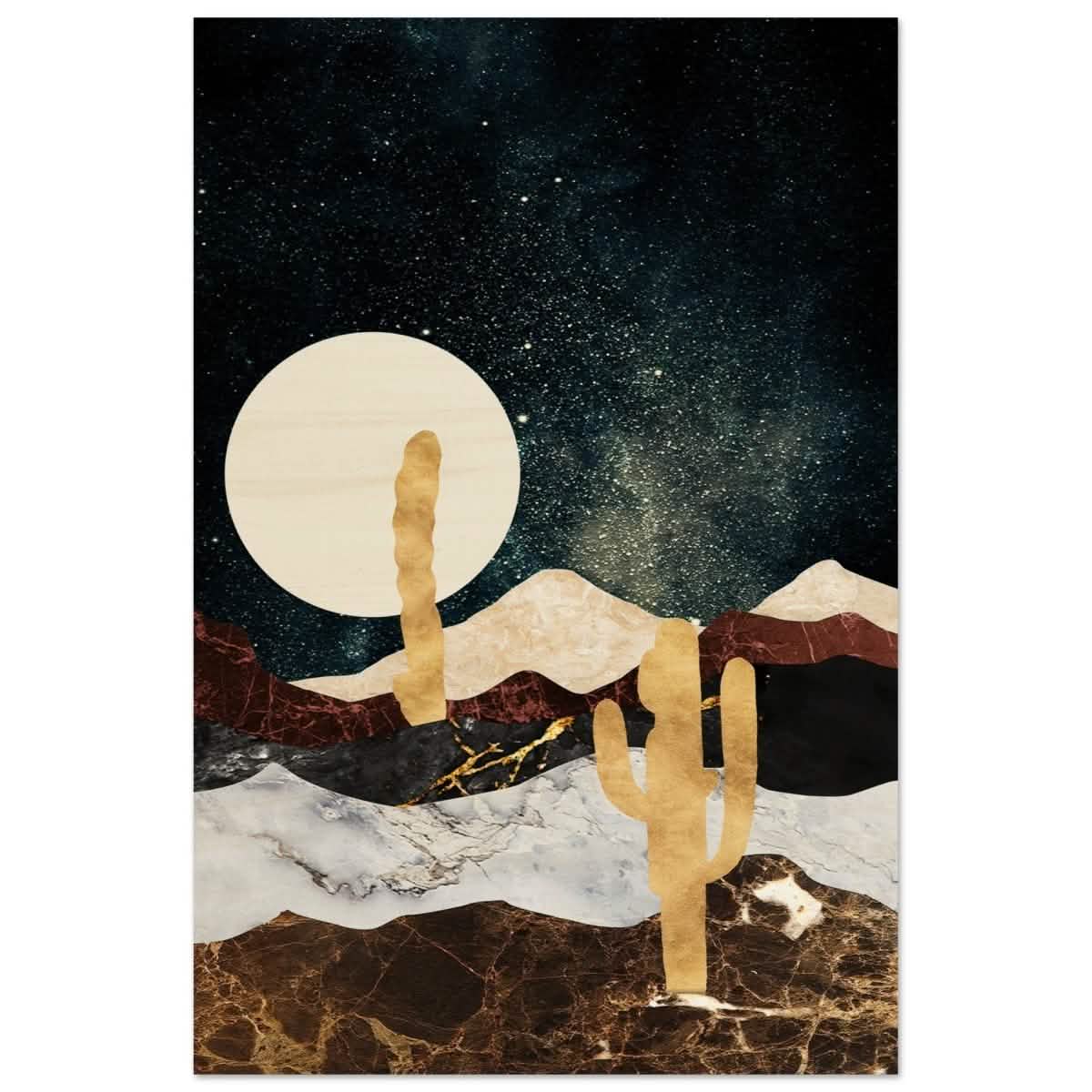 Golden Desert Night | Cosmic Minimalist Art - Wood Prints - 60x90 cm / 24x36″ -