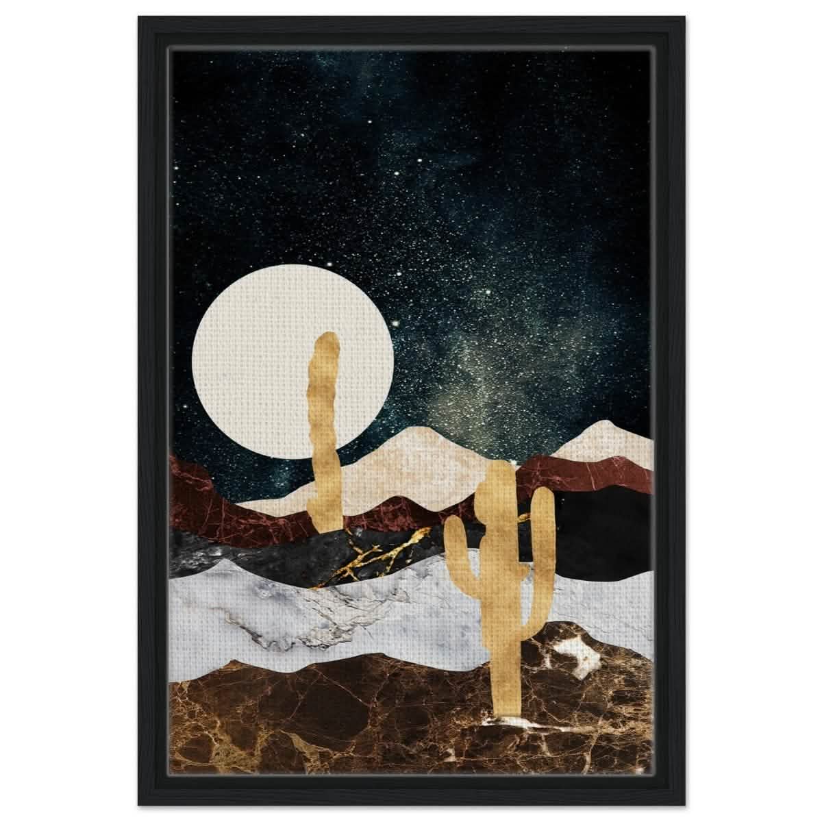 Golden Desert Night | Cosmic Minimalist Art - Framed Canvas - 40x60 cm / 16x24″ - Black frame
