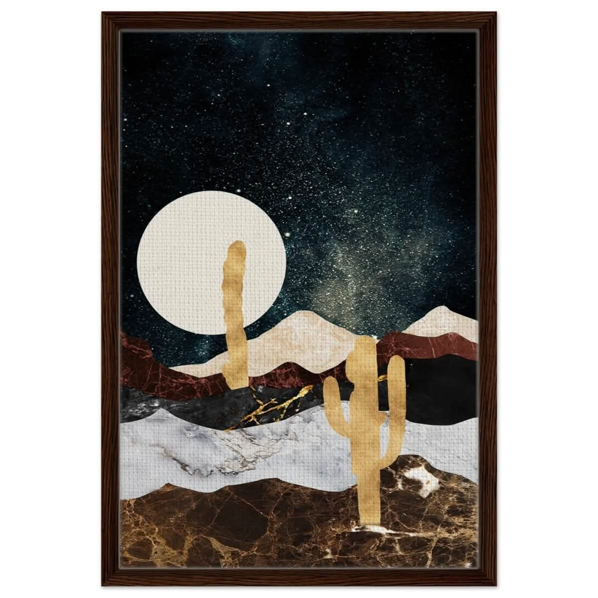 Golden Desert Night | Cosmic Minimalist Art - Framed Canvas - 50x75 cm / 20x30″ - Dark wood frame