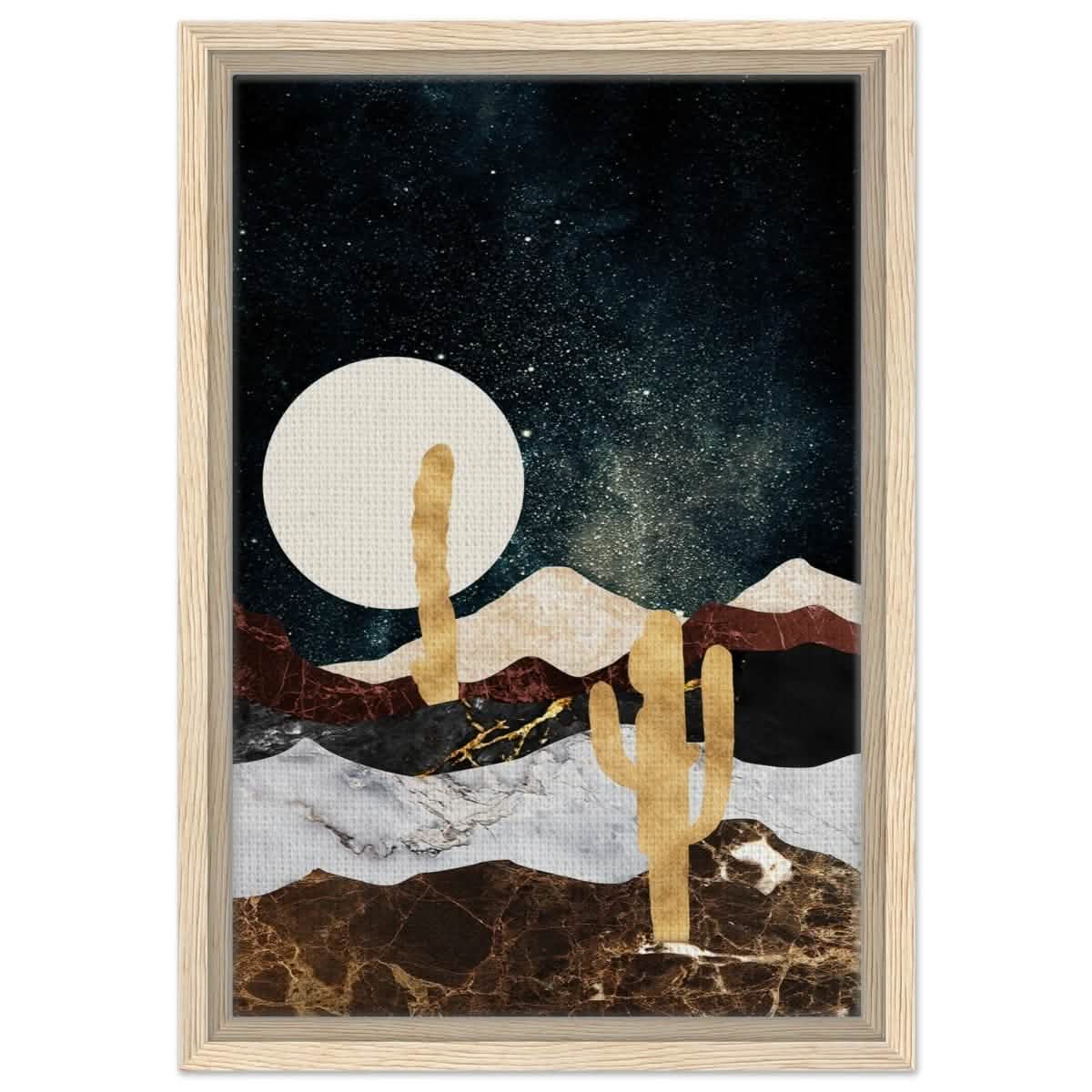 Golden Desert Night | Cosmic Minimalist Art - Framed Canvas - 30x45 cm / 12x18″ - Wood frame