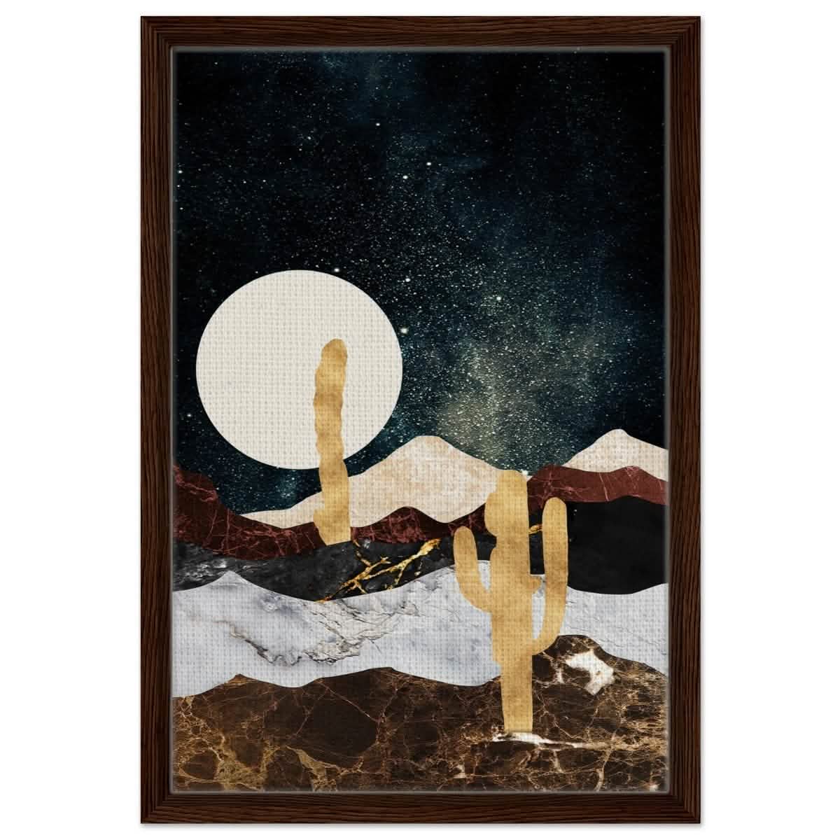 Golden Desert Night | Cosmic Minimalist Art - Framed Canvas - 40x60 cm / 16x24″ - Dark wood frame