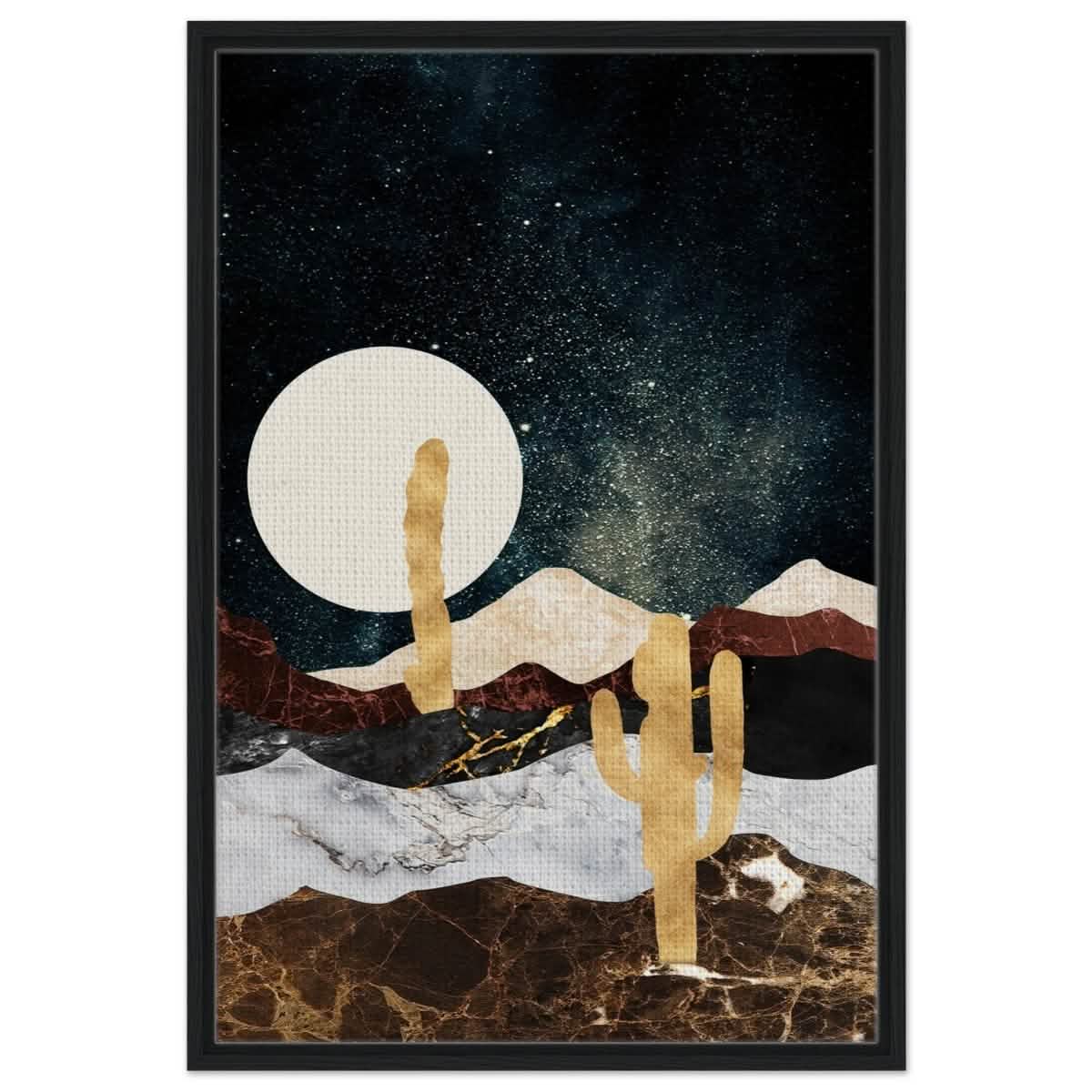 Golden Desert Night | Cosmic Minimalist Art - Framed Canvas - 60x90 cm / 24x36″ - Black frame