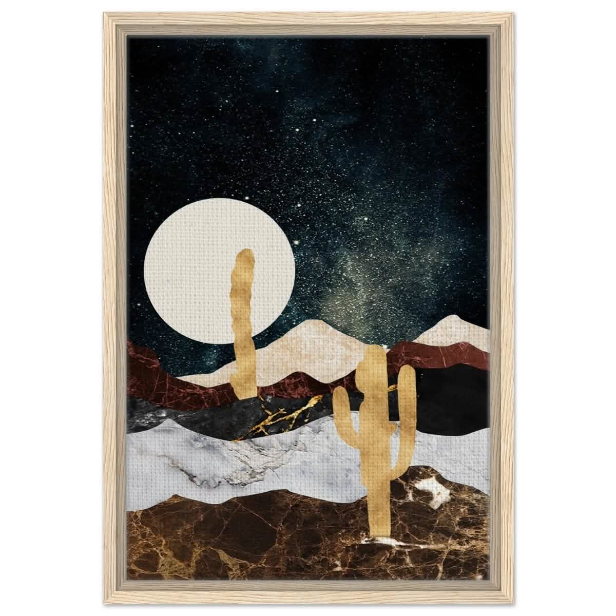 Golden Desert Night | Cosmic Minimalist Art - Framed Canvas - 40x60 cm / 16x24″ - Wood frame