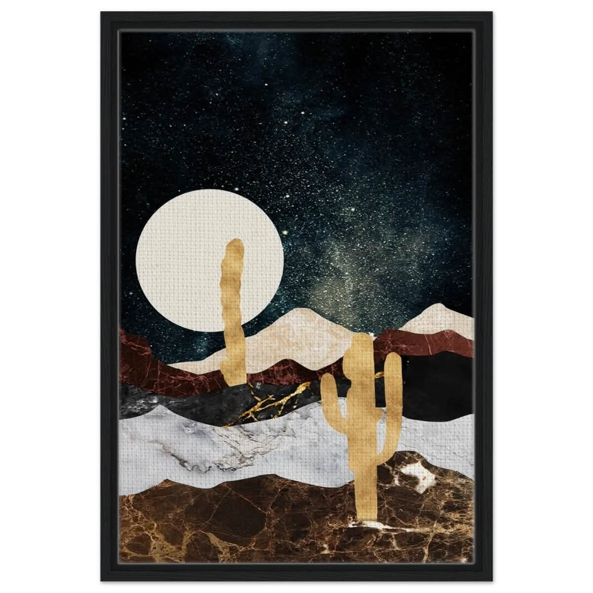 Golden Desert Night | Cosmic Minimalist Art - Framed Canvas - 50x75 cm / 20x30″ - Black frame