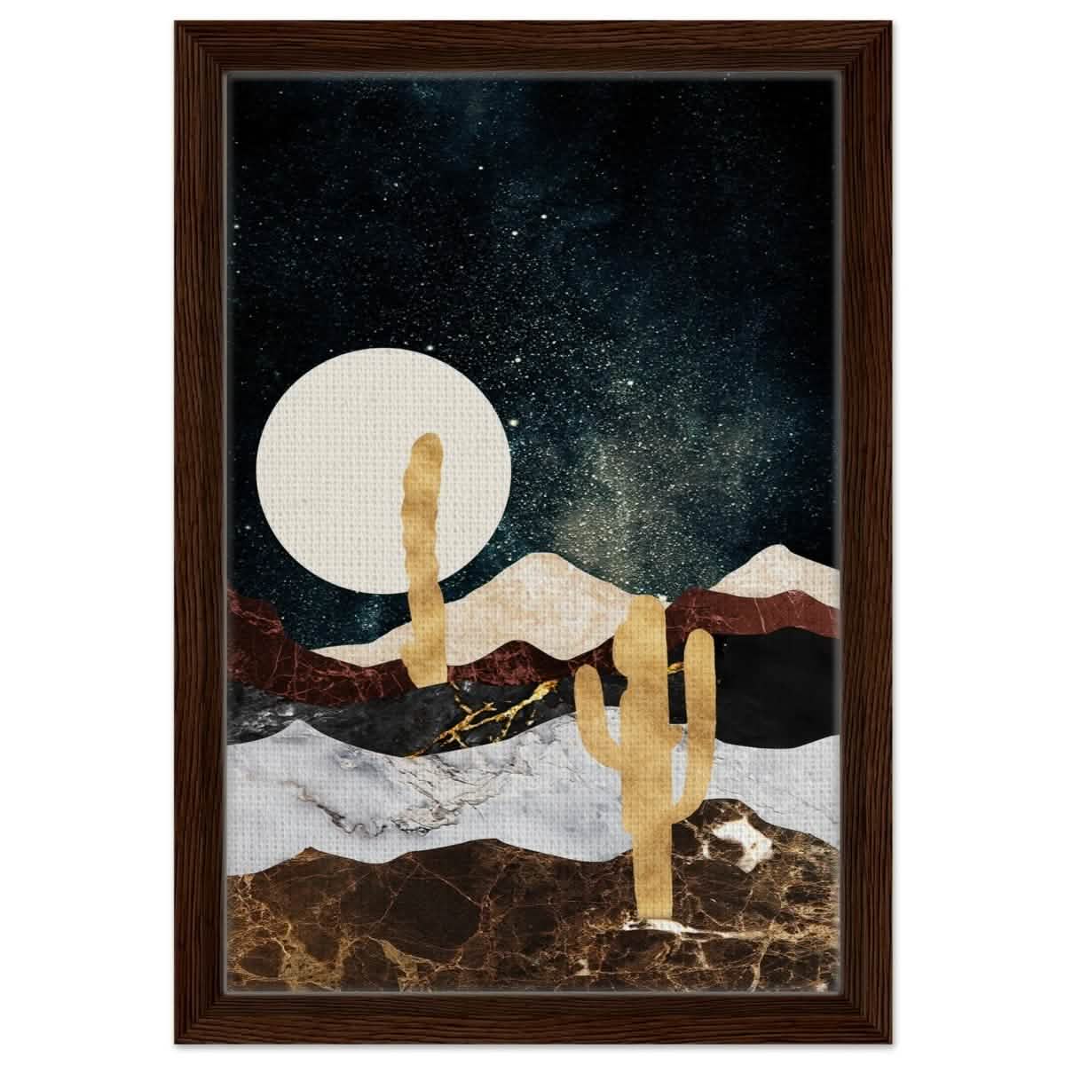 Golden Desert Night | Cosmic Minimalist Art - Framed Canvas - 30x45 cm / 12x18″ - Dark wood frame