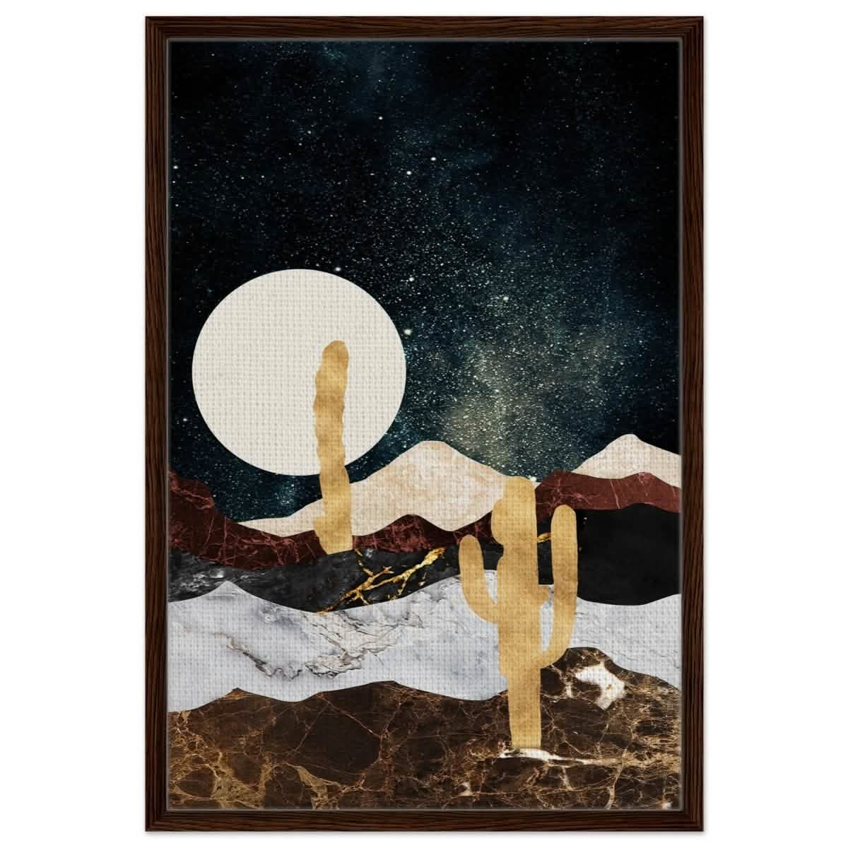 Golden Desert Night | Cosmic Minimalist Art - Framed Canvas - 60x90 cm / 24x36″ - Dark wood frame
