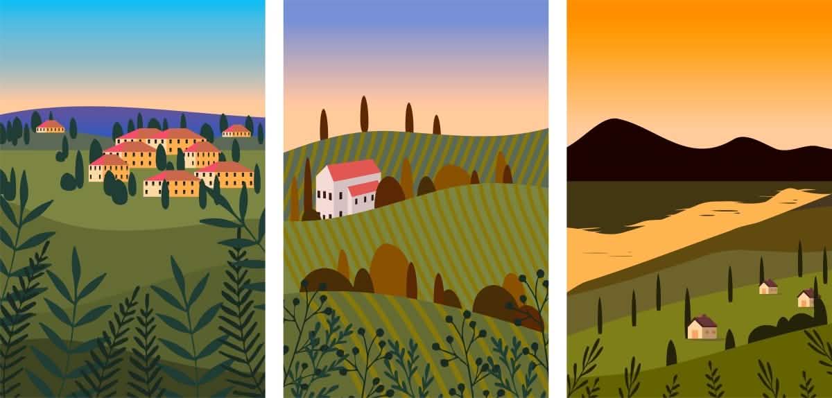 Golden Fields & Rolling Hills | Bedroom Trio Set | Wall Art Print - Canvas - 30X45 CM / 12X18″ -