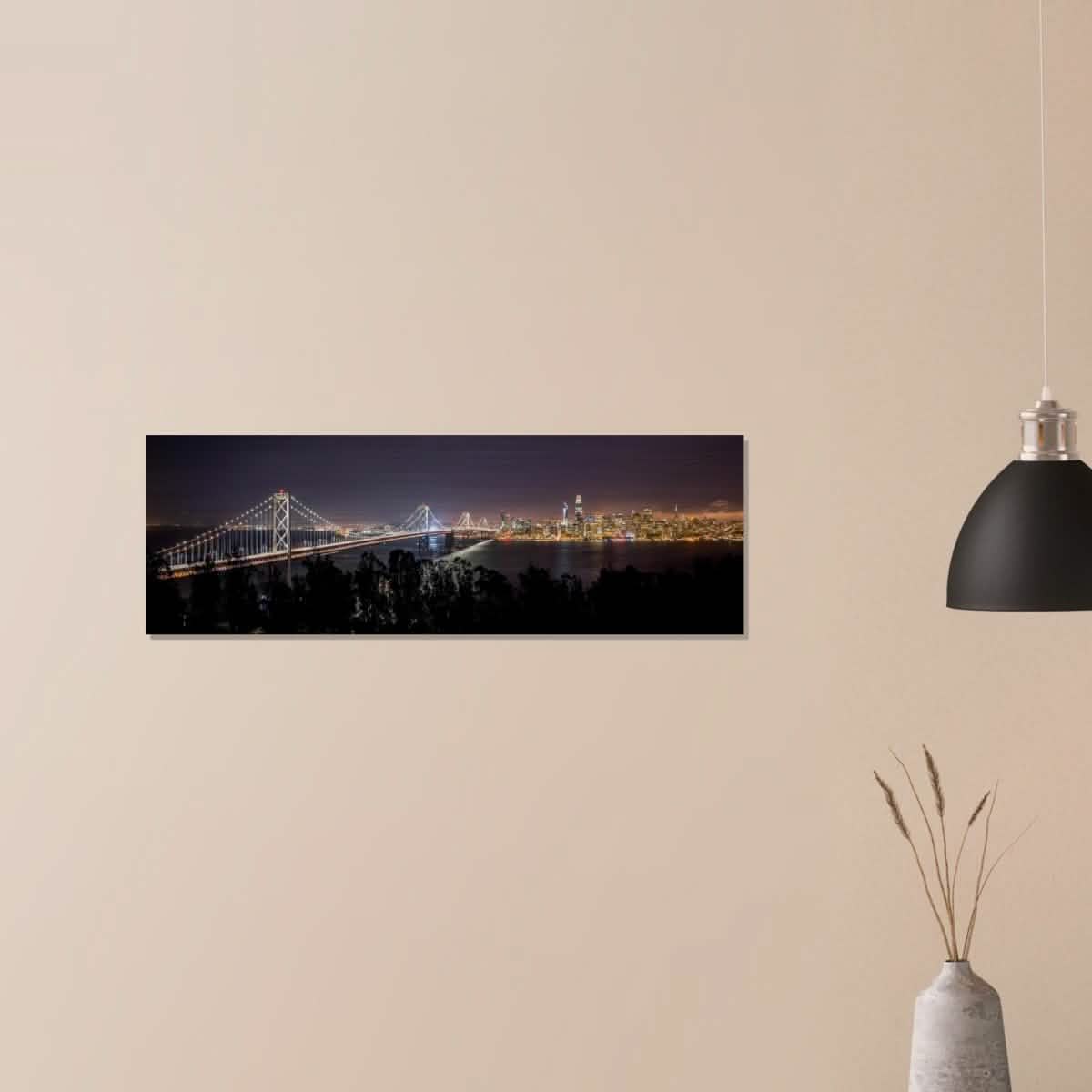 Golden Gateway - The San Francisco Skyline at Dusk | Panoramic 30x90 cm/ 12x36″ - Brushed Aluminum Print -