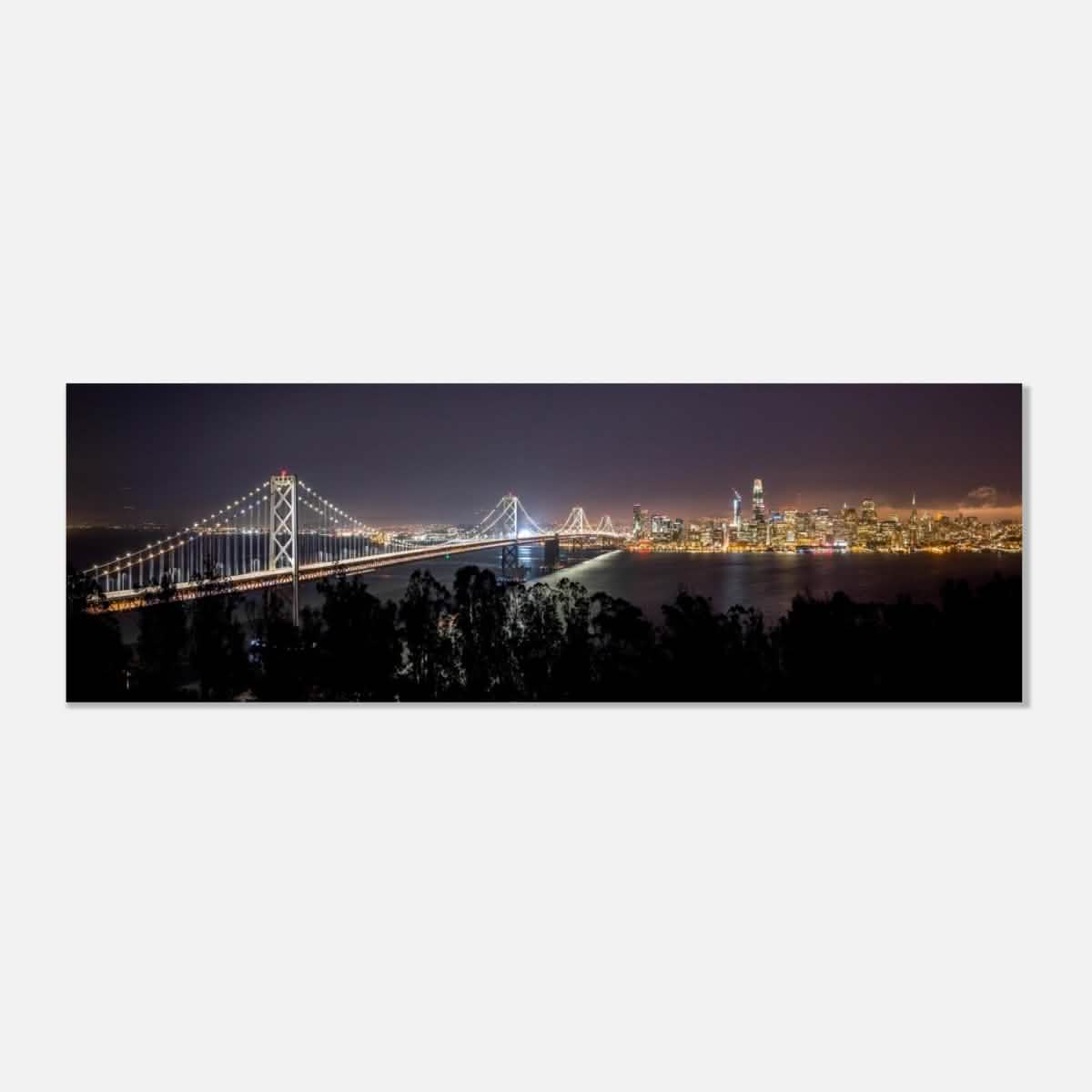 Golden Gateway - The San Francisco Skyline at Dusk | Panoramic 30x90 cm/ 12x36″ - Aluminum Print -