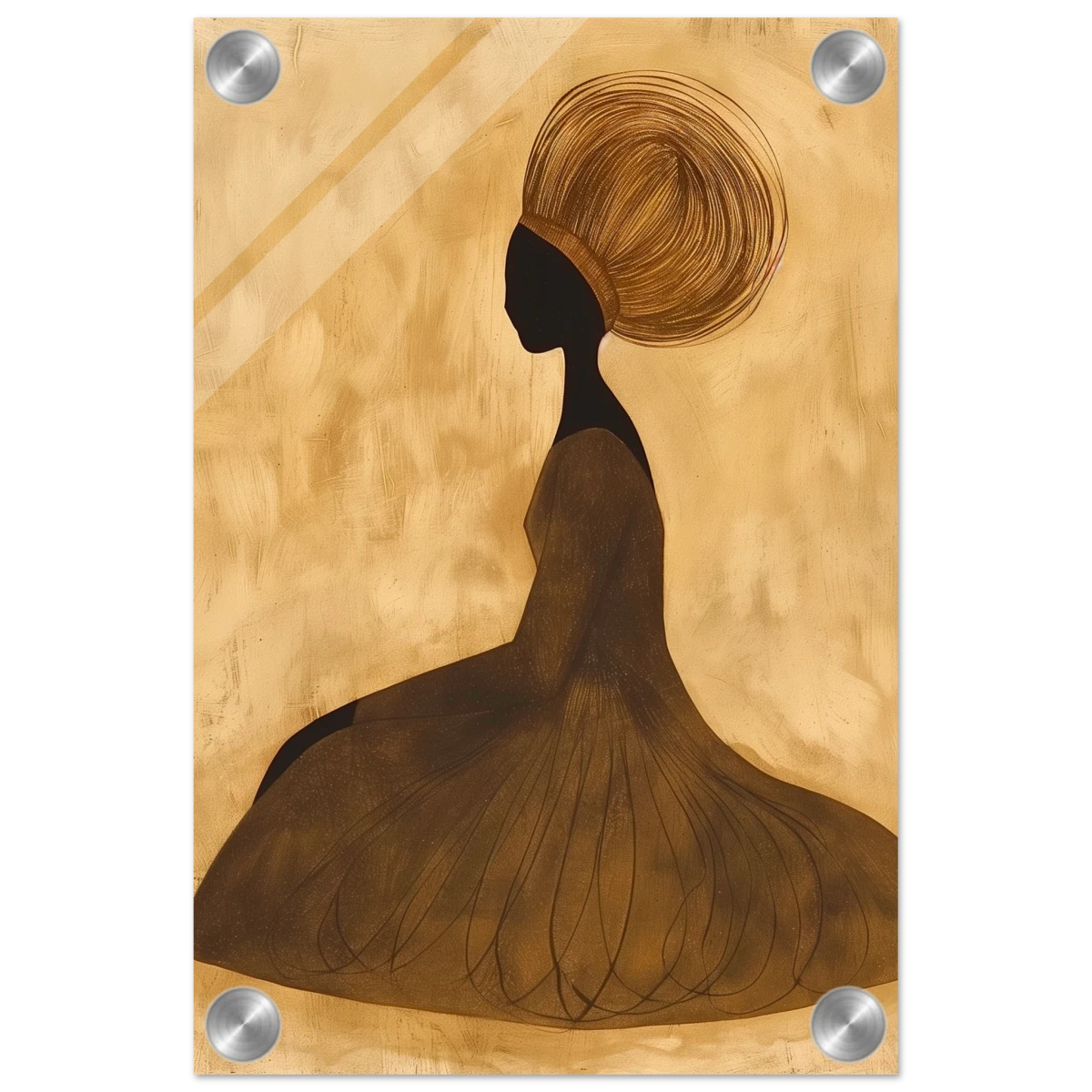 Golden Grace – Afrocentric Minimalist Silhouette Wall Art Print - Acrylic Print - 20x30 cm / 8x12″ -