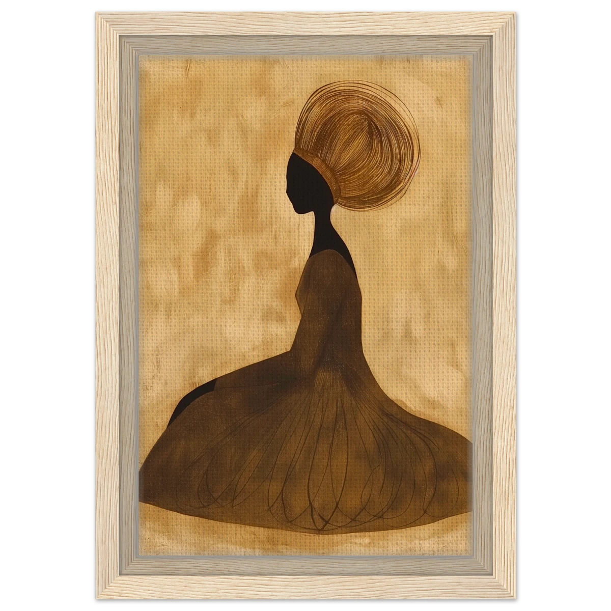 Golden Grace – Afrocentric Minimalist Silhouette Wall Art Print - Framed Canvas - 20x30 cm / 8x12″ - Wood frame