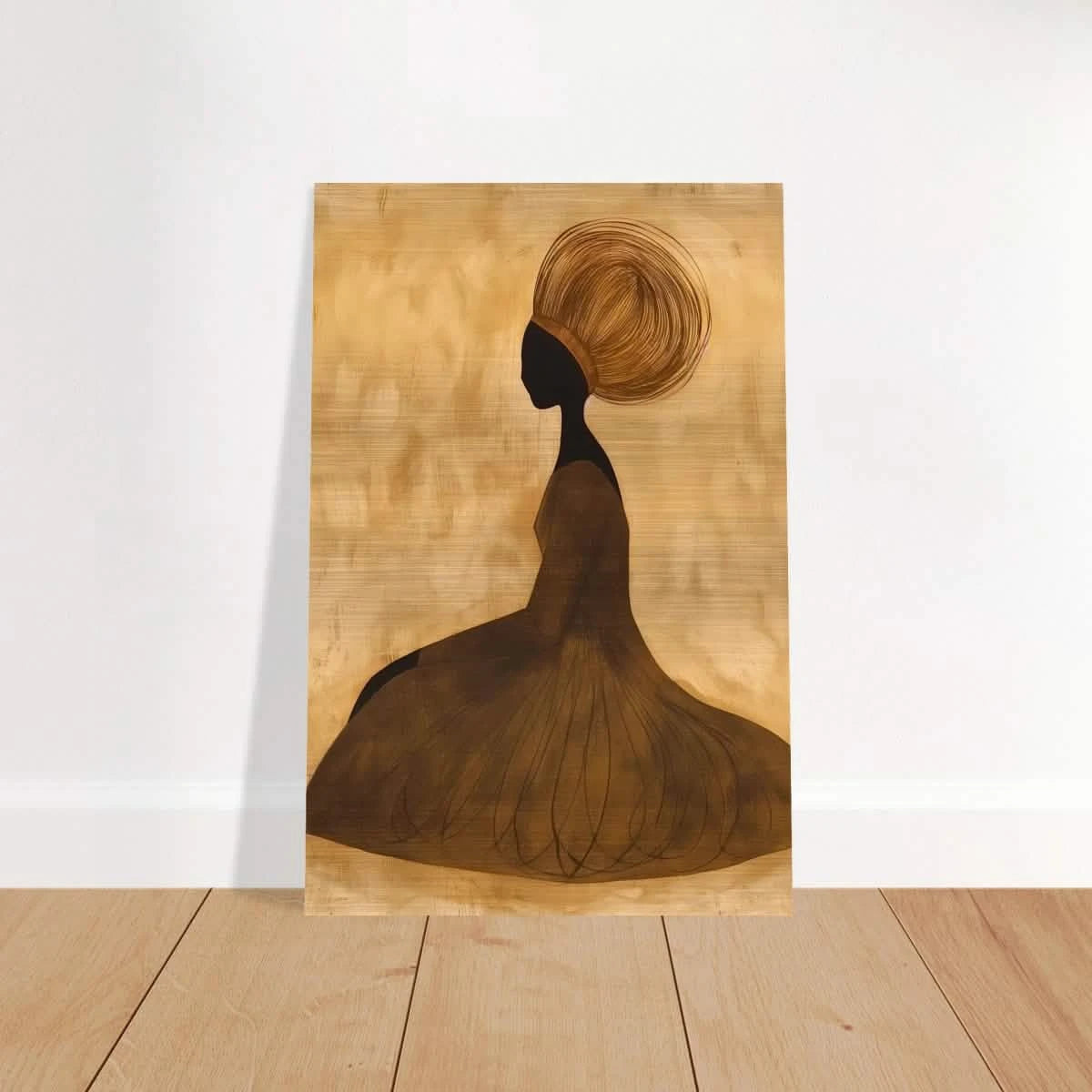 Golden Grace – Afrocentric Minimalist Silhouette Wall Art Print - Brushed Aluminum Print - 40x60 cm / 16x24″ -