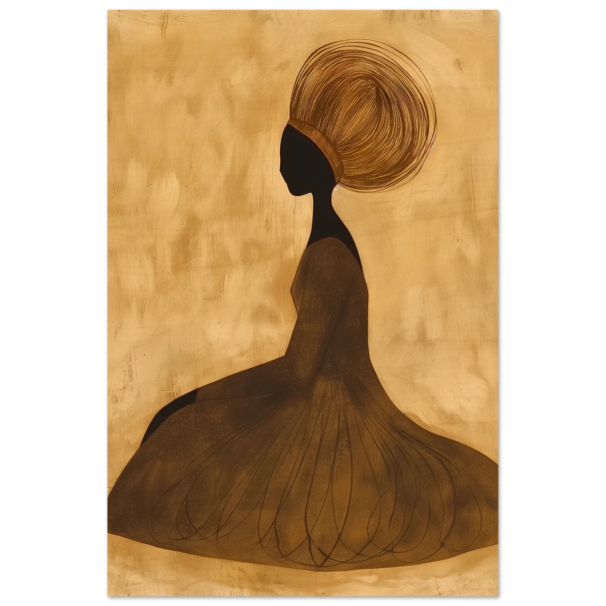 Golden Grace – Afrocentric Minimalist Silhouette Wall Art Print - Wood Prints - 30x45 cm / 12x18″ -
