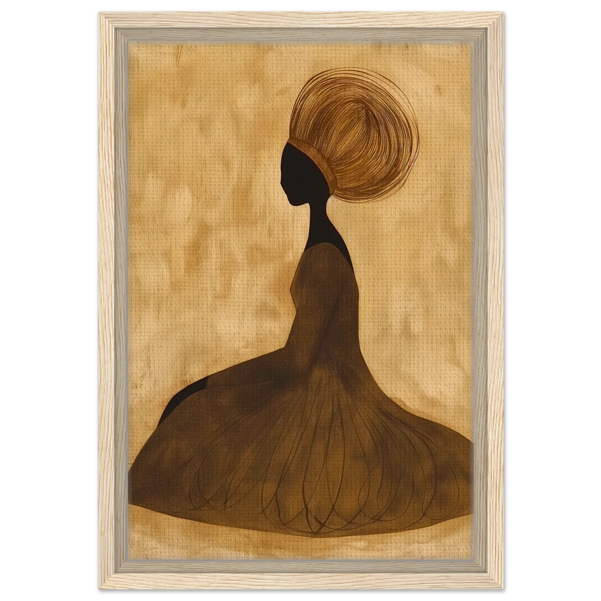 Golden Grace – Afrocentric Minimalist Silhouette Wall Art Print - Framed Canvas - 30x45 cm / 12x18″ - Wood frame