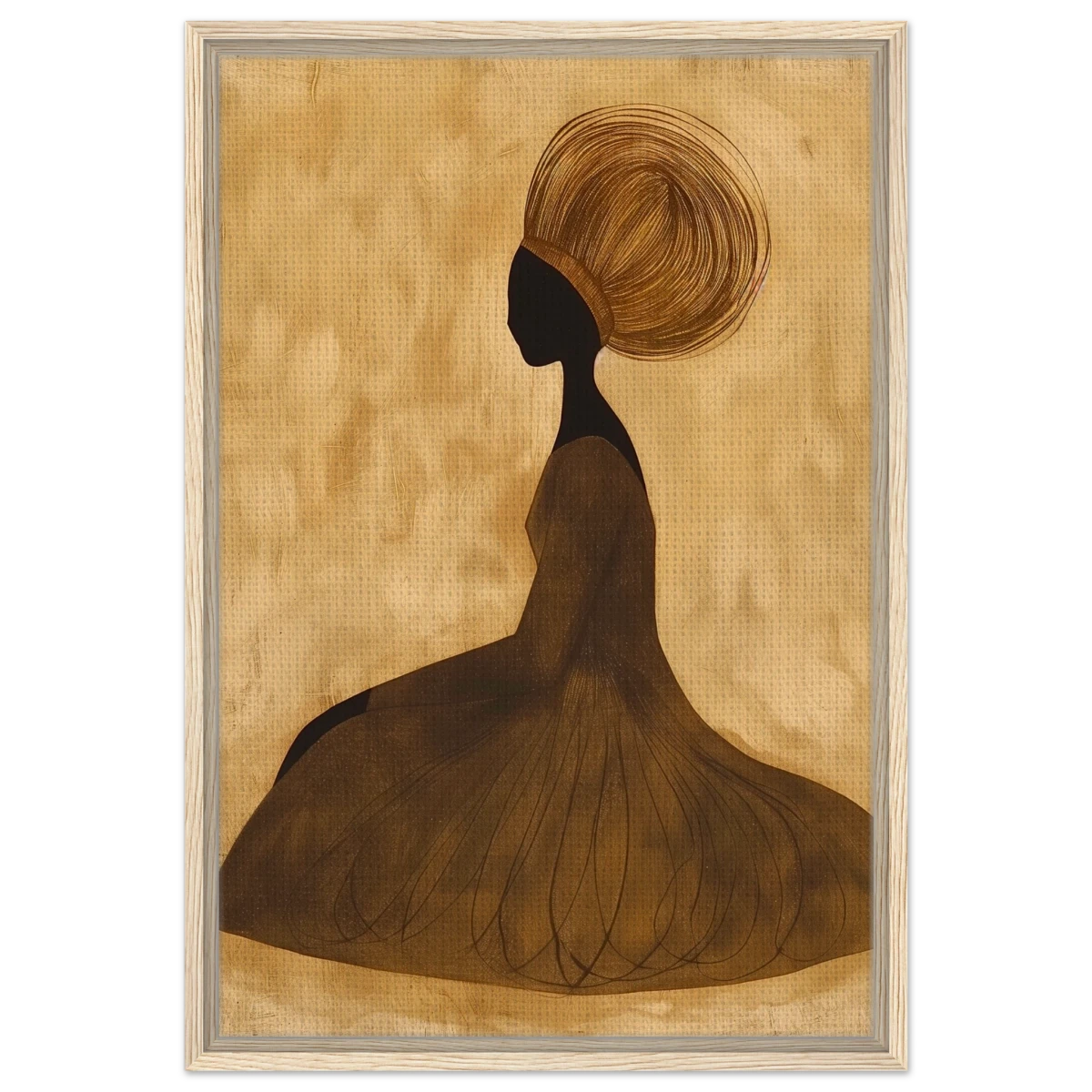 Golden Grace – Afrocentric Minimalist Silhouette Wall Art Print - Framed Canvas - 50x75 cm / 20x30″ - Wood frame