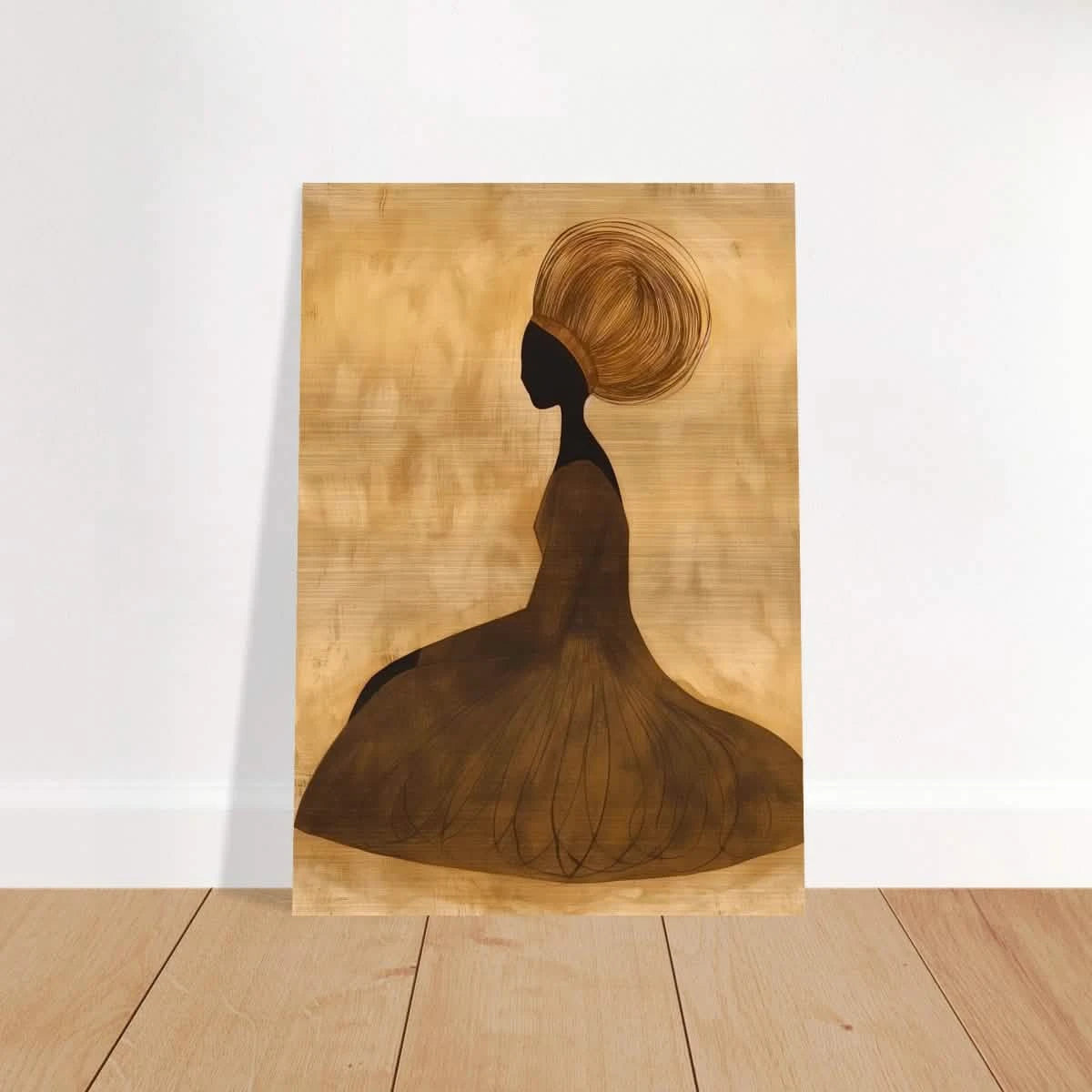 Golden Grace – Afrocentric Minimalist Silhouette Wall Art Print - Brushed Aluminum Print - 70x100 cm / 28x40″ -