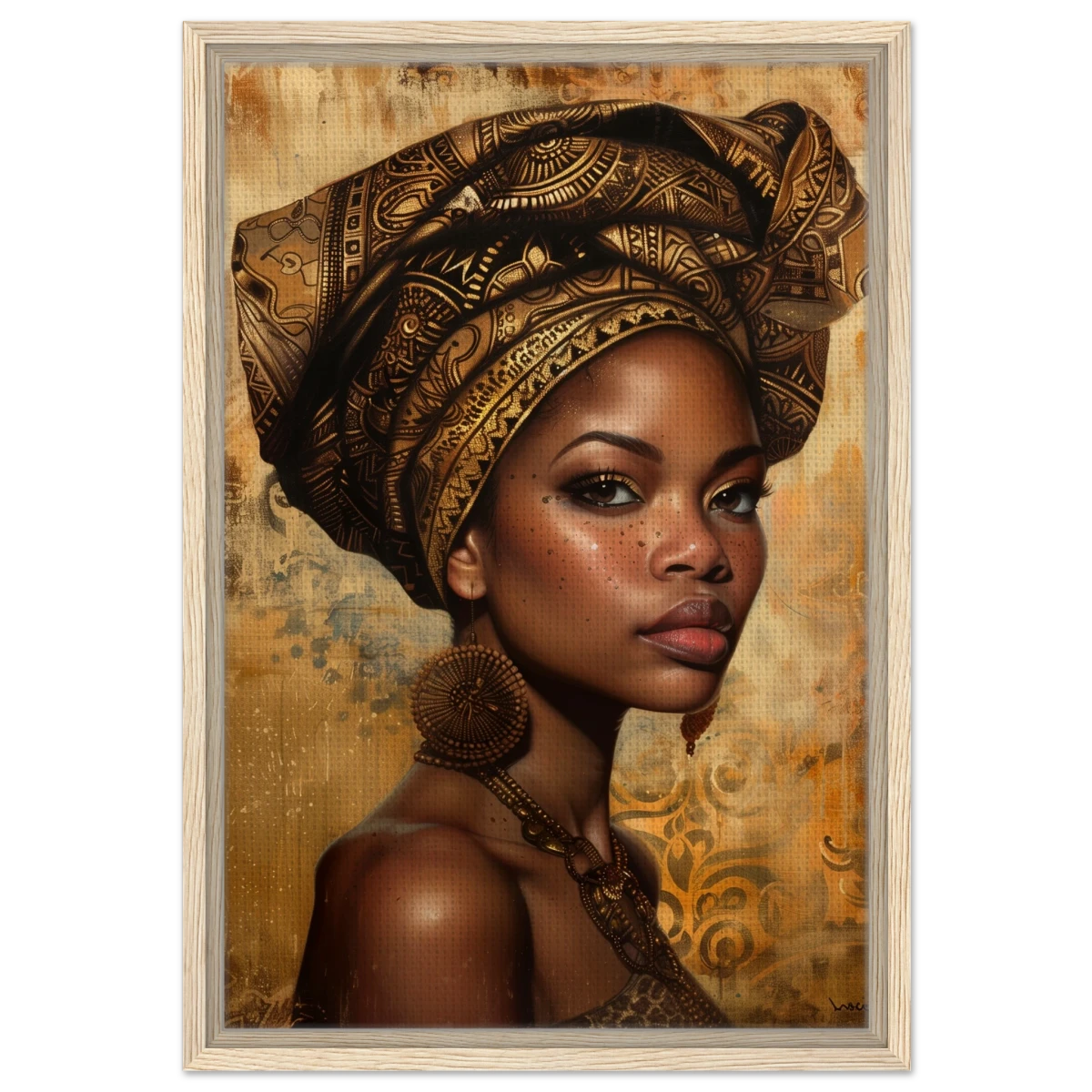 "Golden Heritage" – Regal Portrait Art Print | African Theme wall art print - Framed Canvas - 40x60 cm / 16x24″ - Wood frame