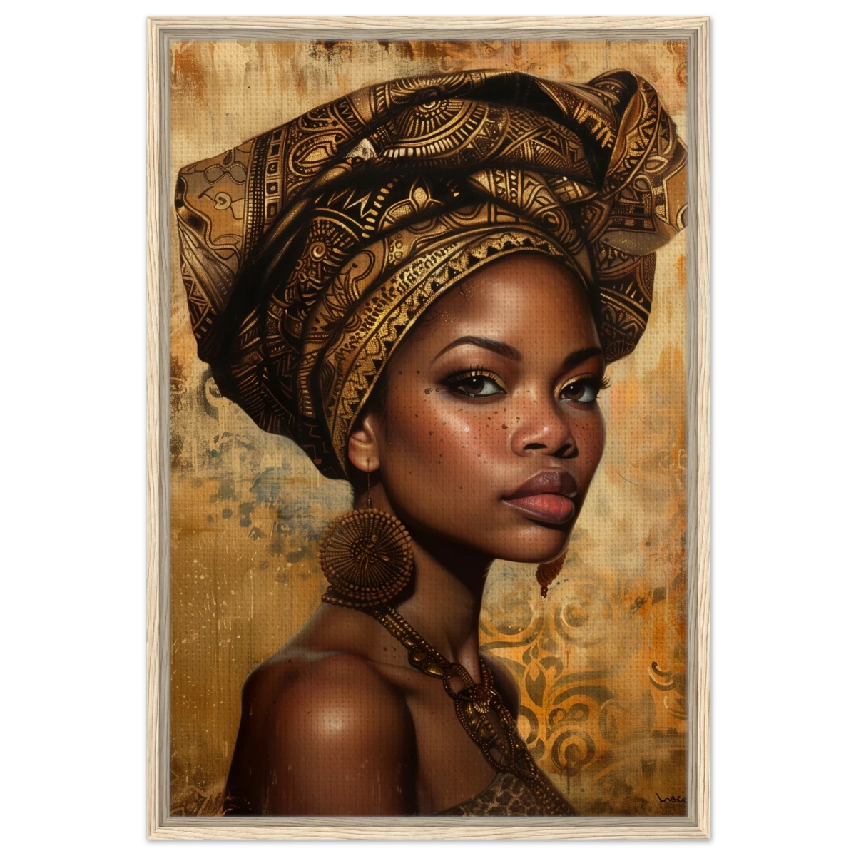 "Golden Heritage" – Regal Portrait Art Print | African Theme wall art print - Framed Canvas - 60x90 cm / 24x36″ - Wood frame
