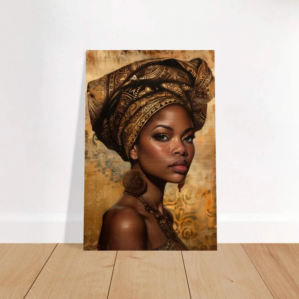 "Golden Heritage" – Regal Portrait Art Print | African Theme wall art print - Brushed Aluminum Print - 60x90 cm / 24x36″ -