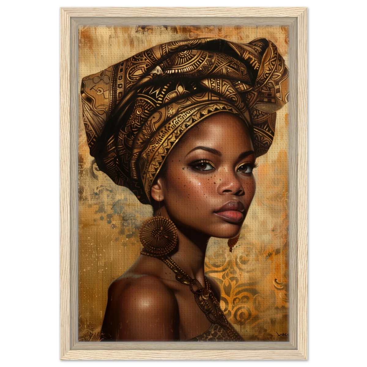 "Golden Heritage" – Regal Portrait Art Print | African Theme wall art print - Framed Canvas - 30x45 cm / 12x18″ - Wood frame