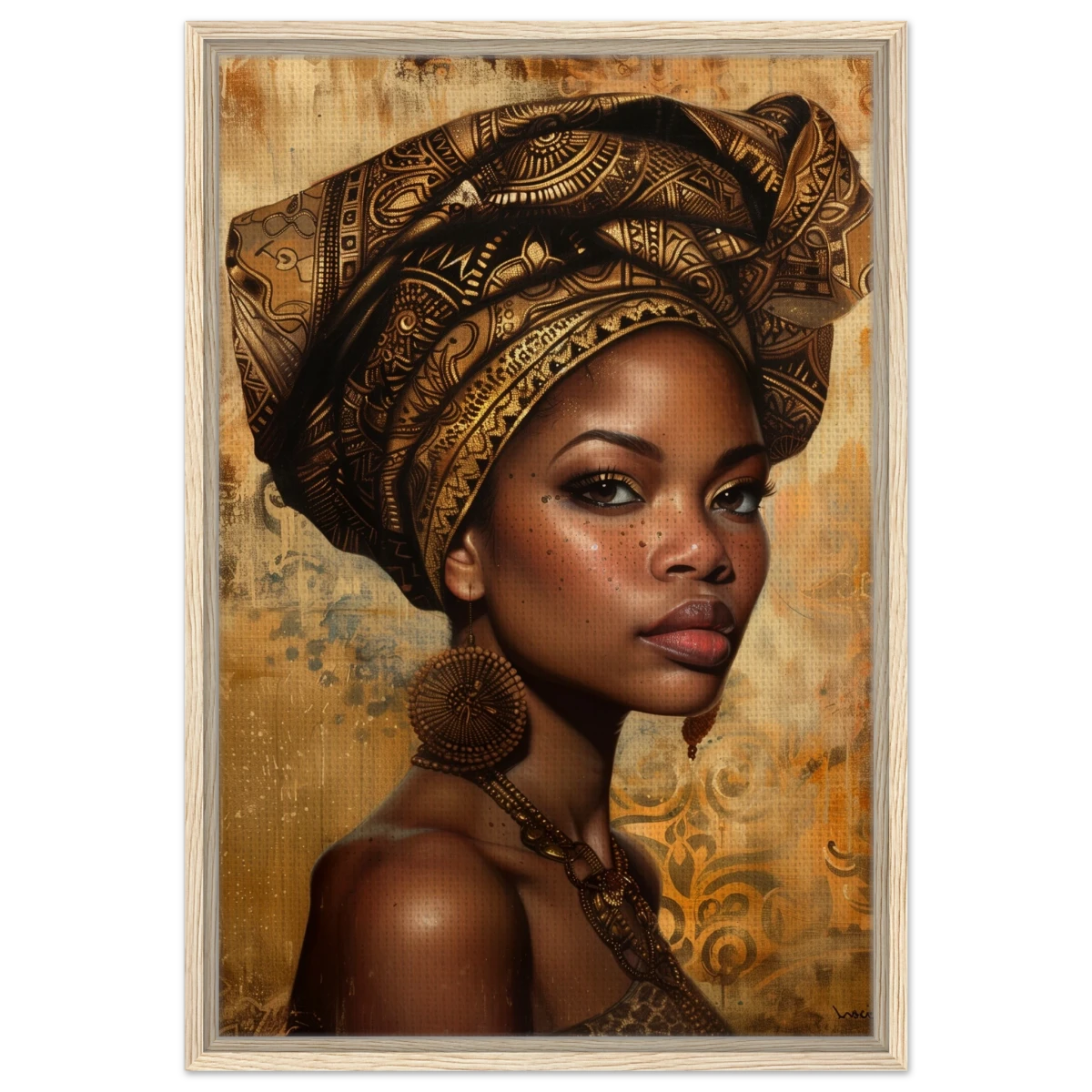 "Golden Heritage" – Regal Portrait Art Print | African Theme wall art print - Framed Canvas - 50x75 cm / 20x30″ - Wood frame