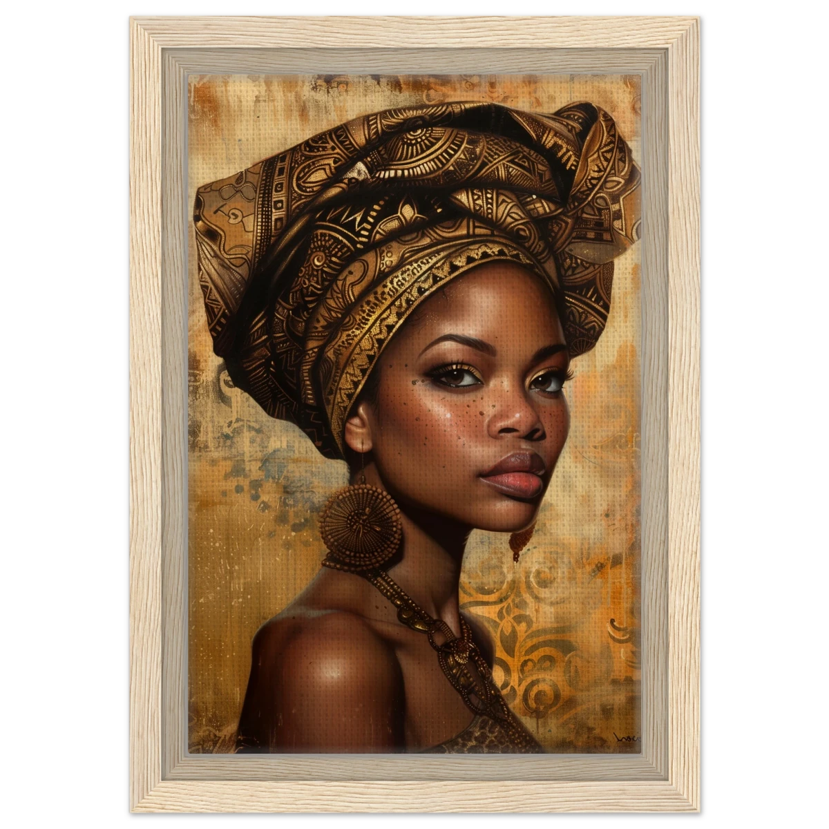 "Golden Heritage" – Regal Portrait Art Print | African Theme wall art print - Framed Canvas - 20x30 cm / 8x12″ - Wood frame