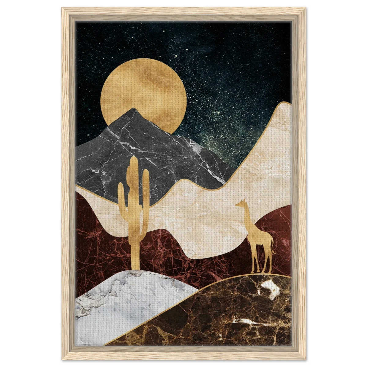 "Golden Horizon Safari" – Abstract Wilderness in Luxe Texture | Wall art Print - Framed Canvas - 40x60 cm / 16x24″ - Wood frame