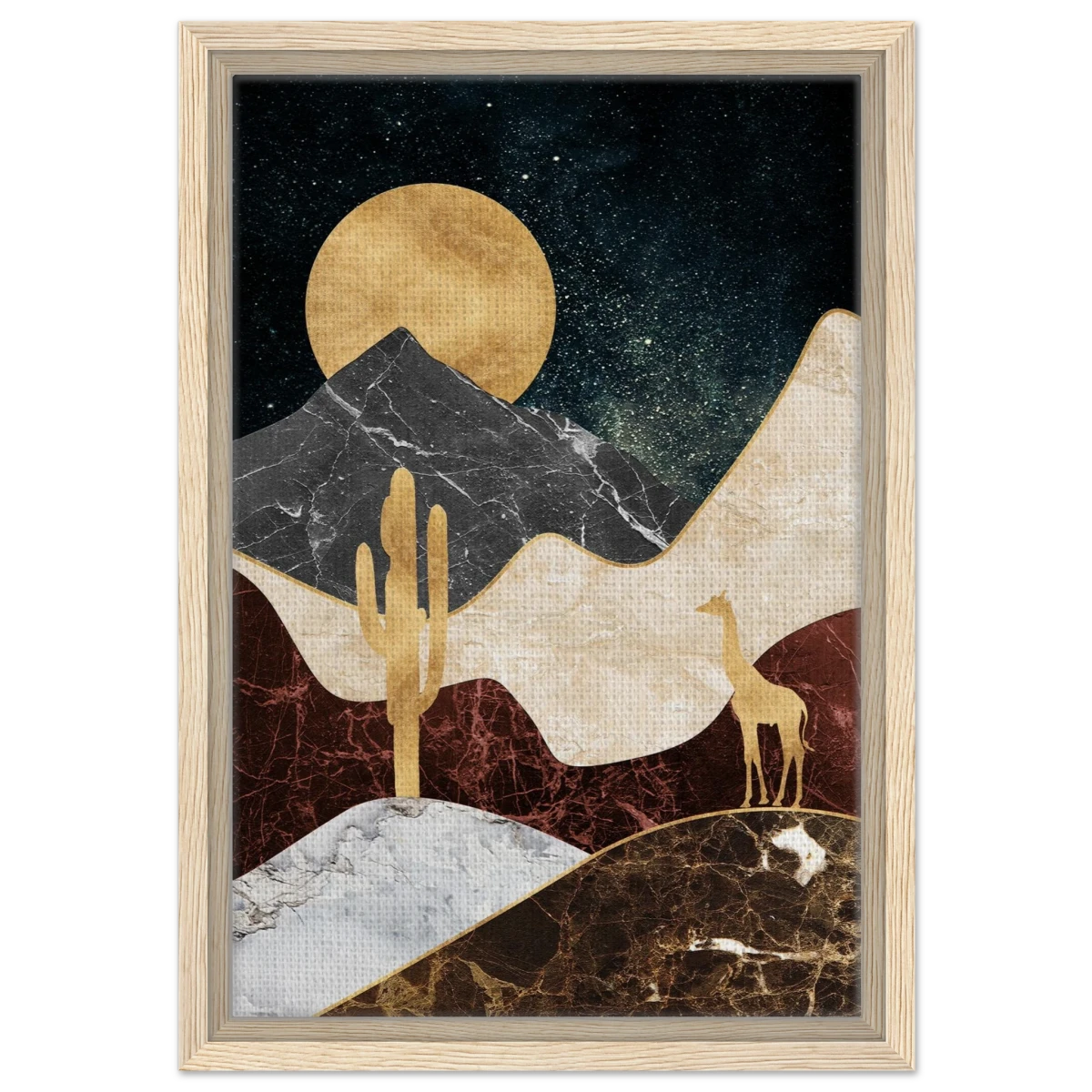 "Golden Horizon Safari" – Abstract Wilderness in Luxe Texture | Wall art Print - Framed Canvas - 30x45 cm / 12x18″ - Wood frame