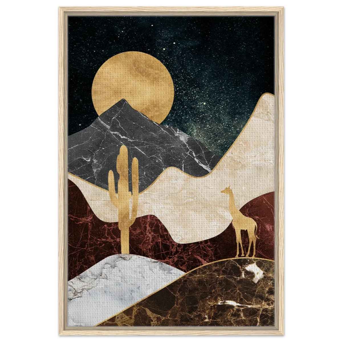 "Golden Horizon Safari" – Abstract Wilderness in Luxe Texture | Wall art Print - Framed Canvas - 60x90 cm / 24x36″ - Wood frame