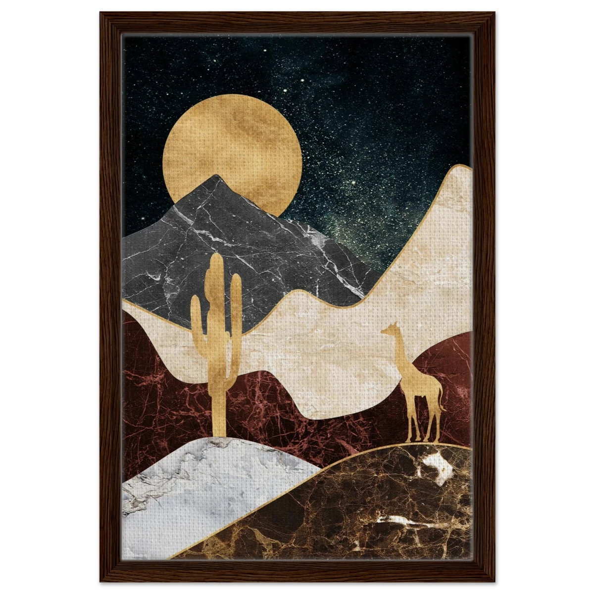 "Golden Horizon Safari" – Abstract Wilderness in Luxe Texture | Wall art Print - Framed Canvas - 40x60 cm / 16x24″ - Dark wood frame