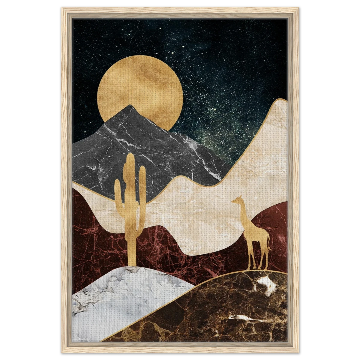 "Golden Horizon Safari" – Abstract Wilderness in Luxe Texture | Wall art Print - Framed Canvas - 50x75 cm / 20x30″ - Wood frame