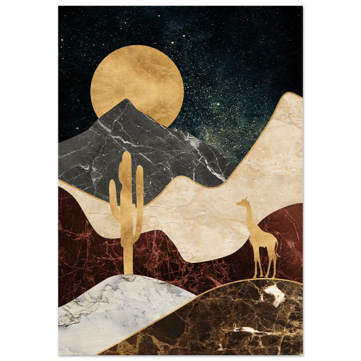 "Golden Horizon Safari" – Abstract Wilderness in Luxe Texture | Wall art Print - Wood Prints - 70x100 cm / 28x40″ -