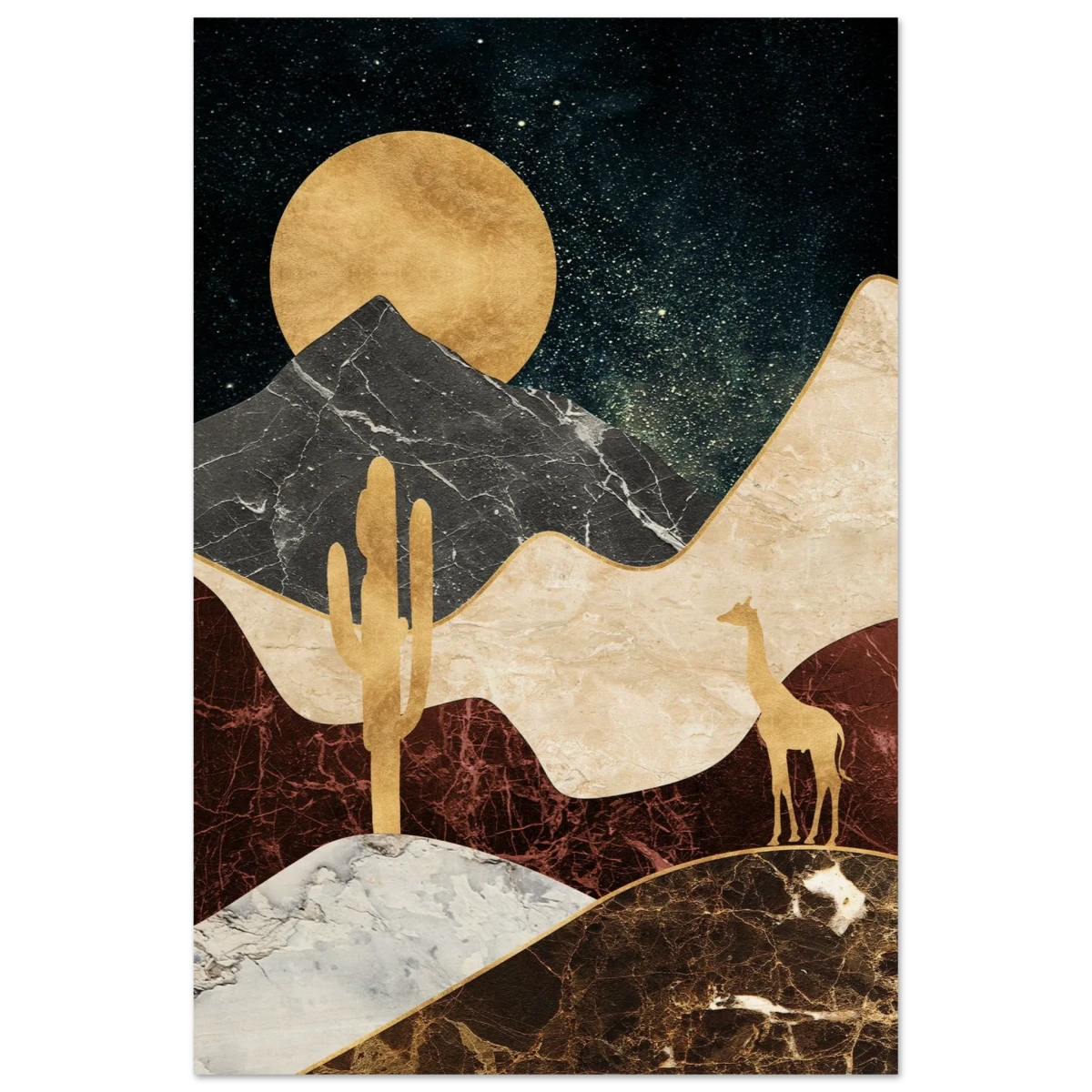 "Golden Horizon Safari" – Abstract Wilderness in Luxe Texture | Wall art Print - Wood Prints - 20x30 cm / 8x12″ -