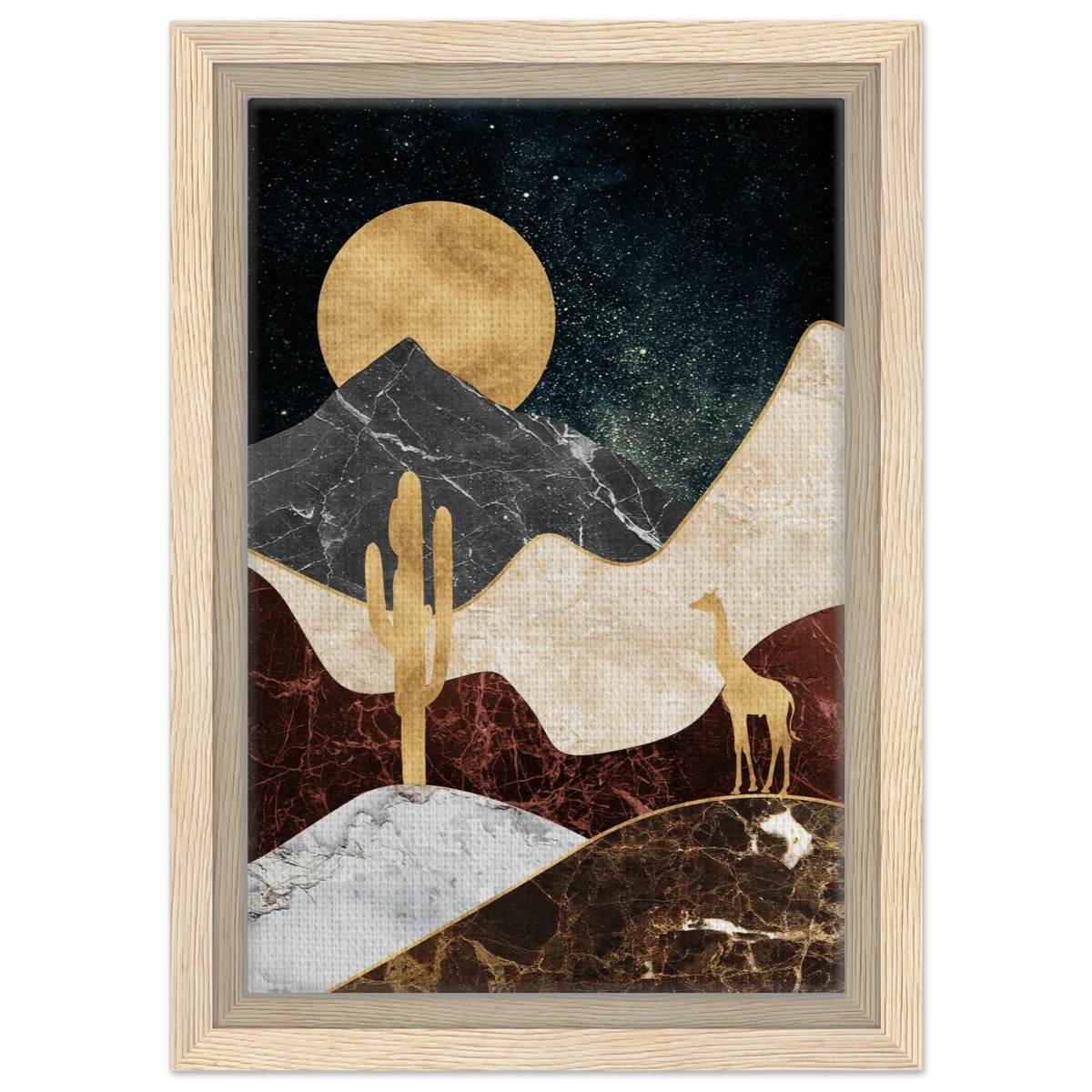 "Golden Horizon Safari" – Abstract Wilderness in Luxe Texture | Wall art Print - Framed Canvas - 20x30 cm / 8x12″ - Wood frame