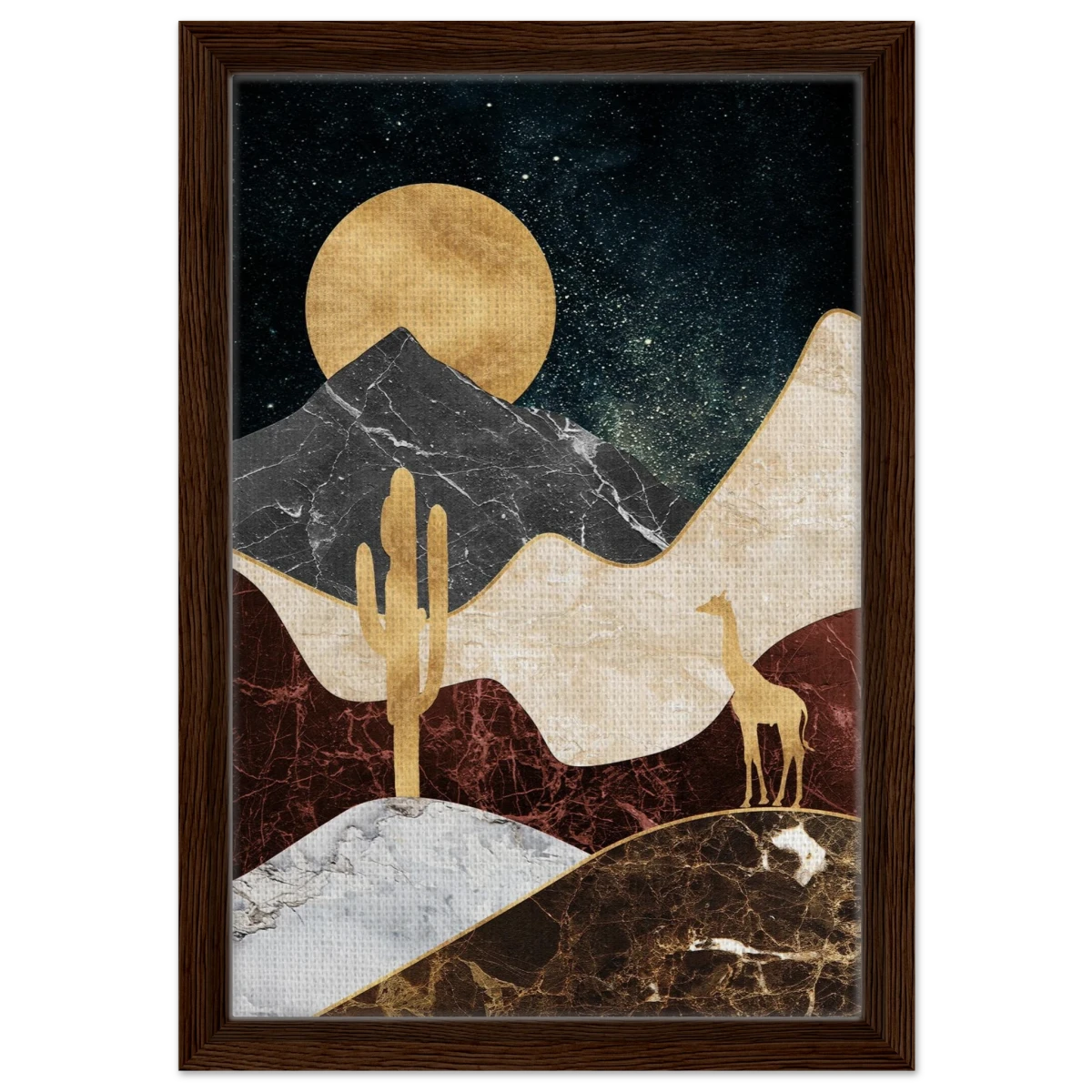 "Golden Horizon Safari" – Abstract Wilderness in Luxe Texture | Wall art Print - Framed Canvas - 30x45 cm / 12x18″ - Dark wood frame