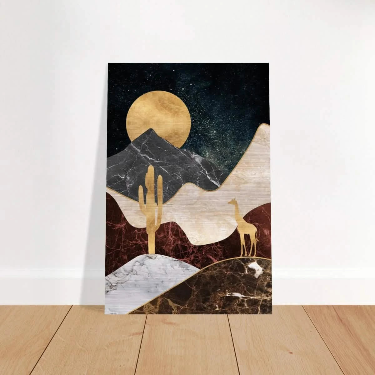 "Golden Horizon Safari" – Abstract Wilderness in Luxe Texture | Wall art Print - Brushed Aluminum Print - 20x30 cm / 8x12″ -