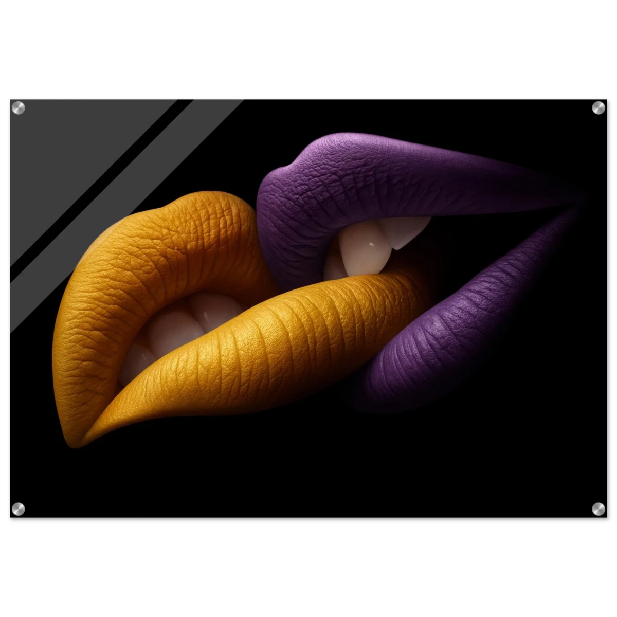 Golden Passion & Violet Desire – Contemporary Lips Wall Art Print - Acrylic Print - 70x100 cm / 28x40″ -