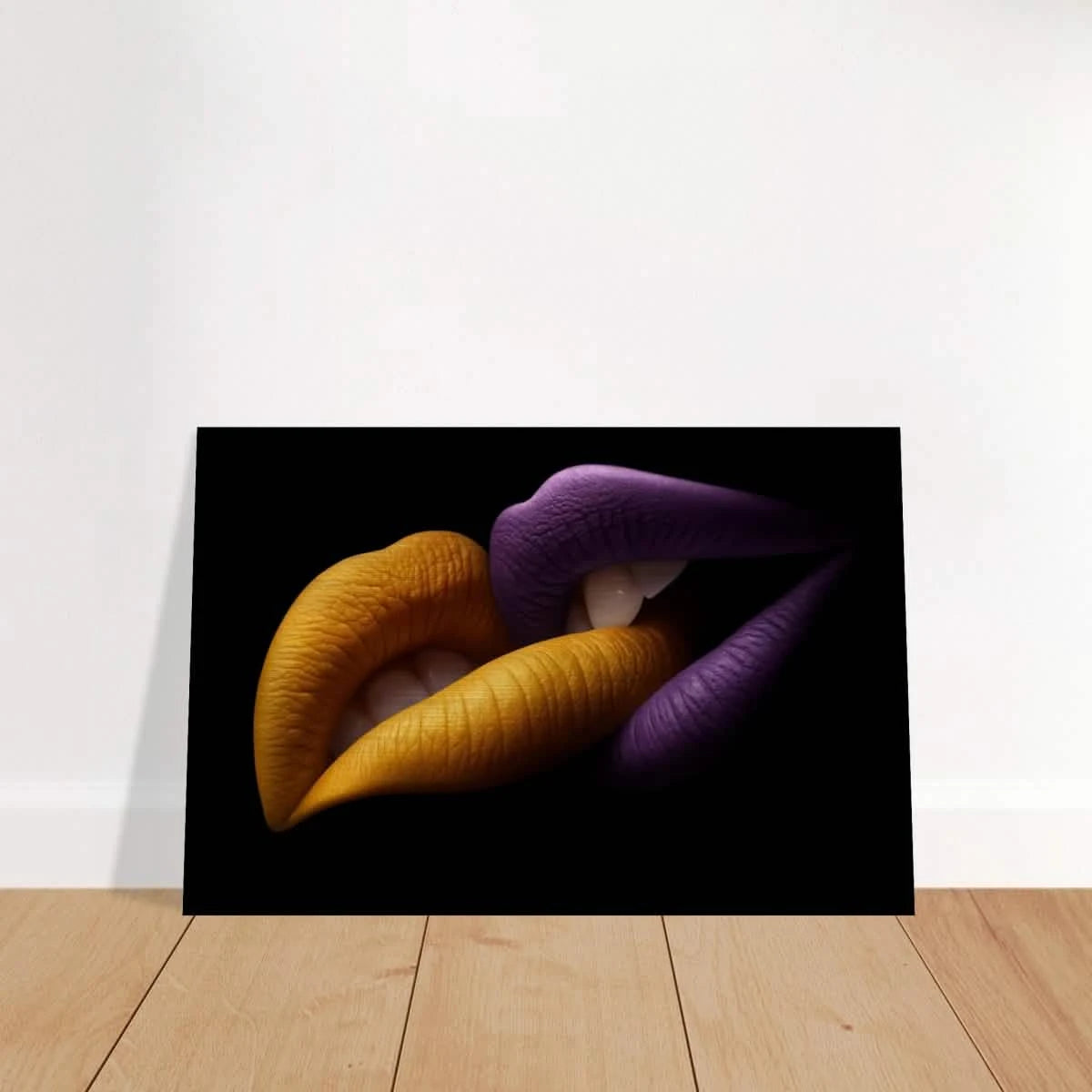 Golden Passion & Violet Desire – Contemporary Lips Wall Art Print - Brushed Aluminum Print - 40x60 cm / 16x24″ -