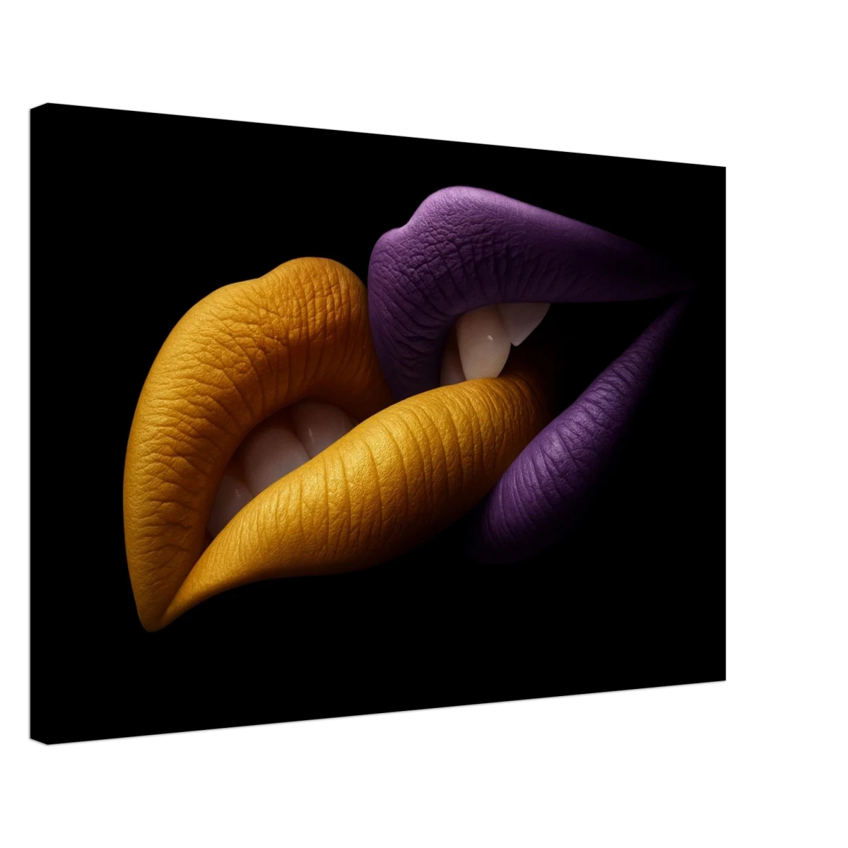 Golden Passion & Violet Desire – Contemporary Lips Wall Art Print - Canvas - 50x75 cm / 20x30″ -
