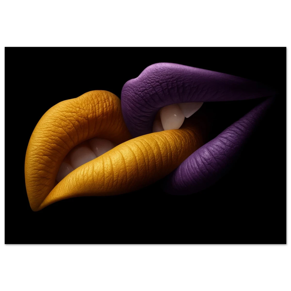 Golden Passion & Violet Desire – Contemporary Lips Wall Art Print - Fine Art Poster - 70x100 cm / 28x40″ -