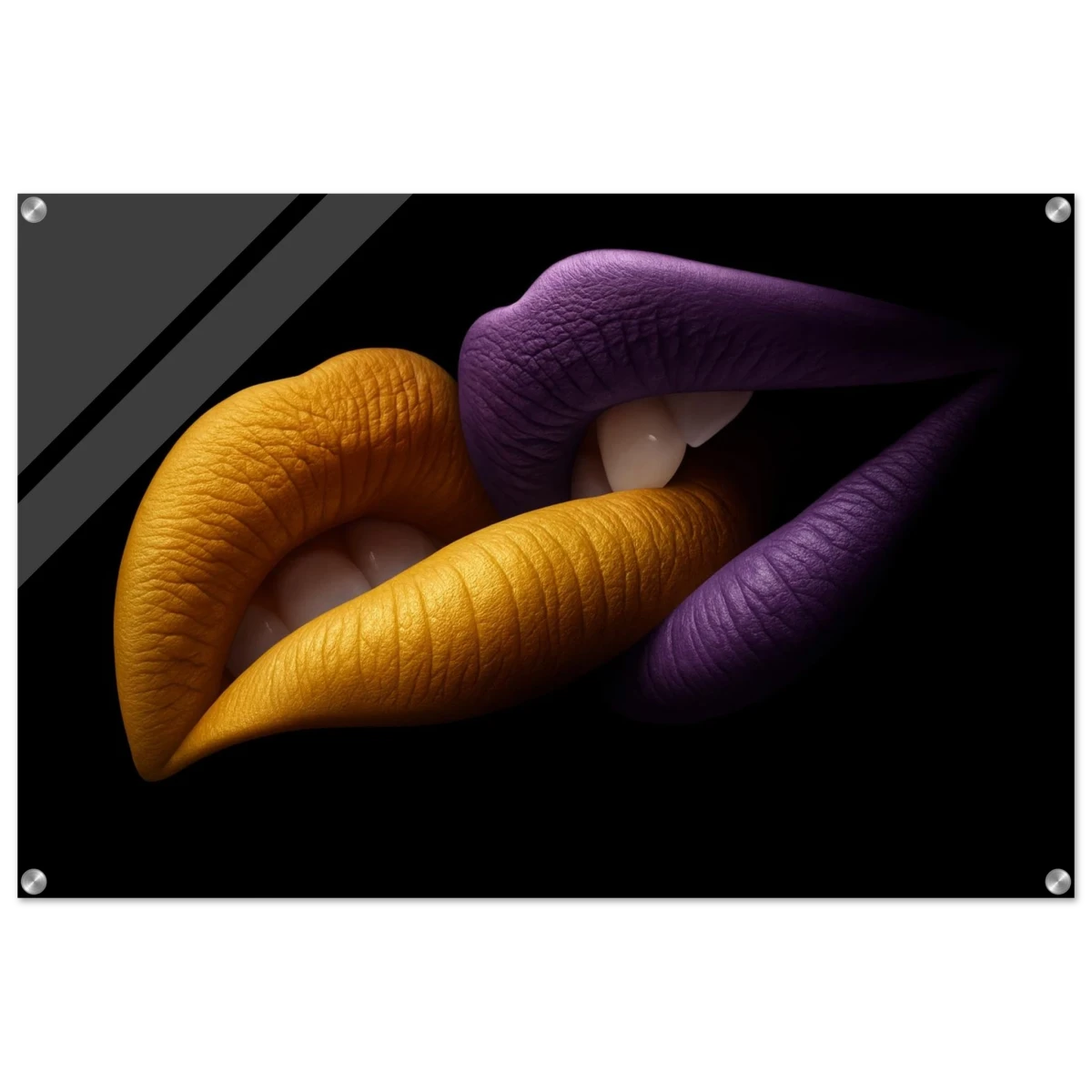Golden Passion & Violet Desire – Contemporary Lips Wall Art Print - Acrylic Print - 60x90 cm / 24x36″ -