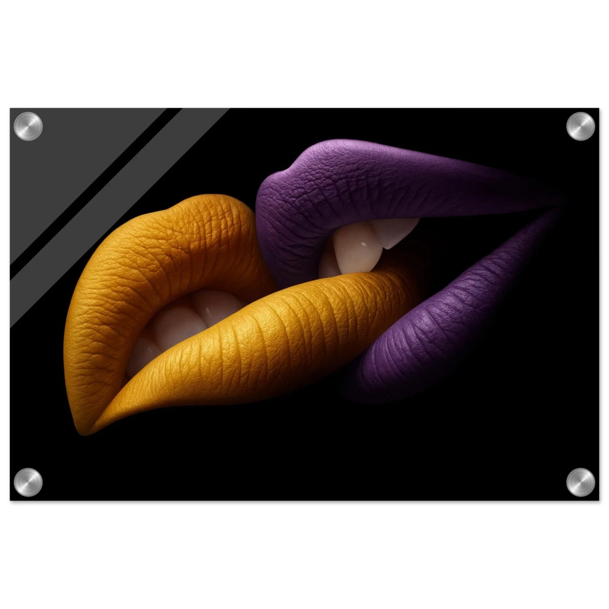 Golden Passion & Violet Desire – Contemporary Lips Wall Art Print - Acrylic Print - 30x45 cm / 12x18″ -