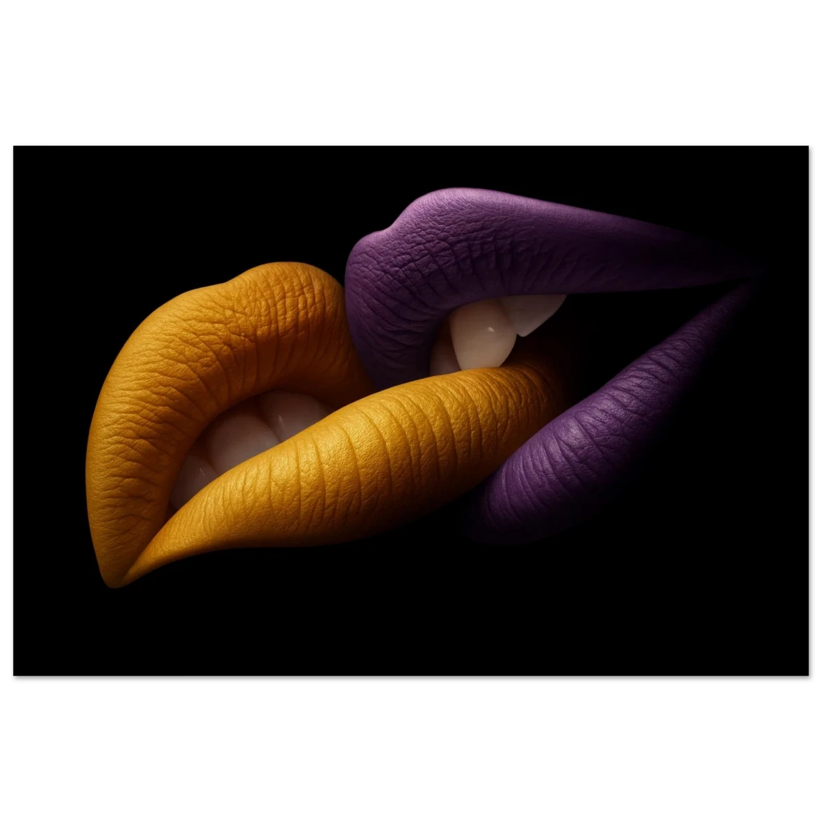 Golden Passion & Violet Desire – Contemporary Lips Wall Art Print - Wood Prints - 60x90 cm / 24x36″ -