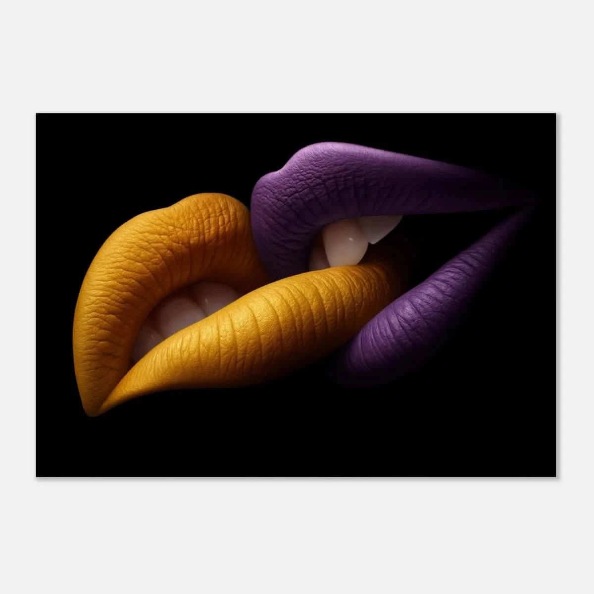 Golden Passion & Violet Desire – Contemporary Lips Wall Art Print - Aluminum Print - 70x100 cm / 28x40″ -