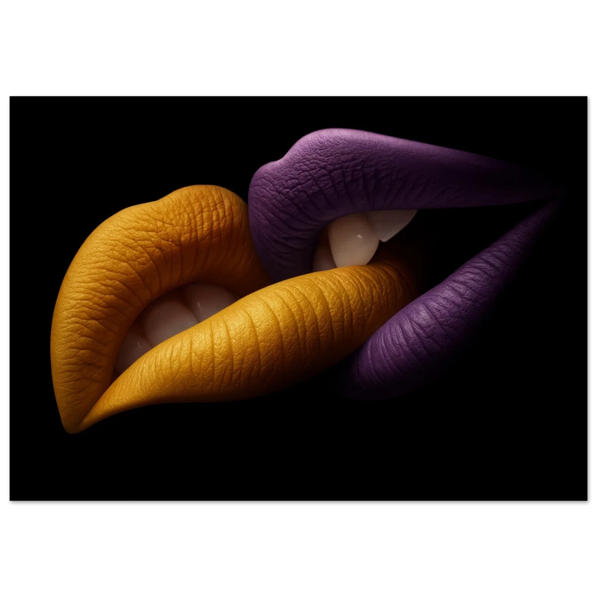 Golden Passion & Violet Desire – Contemporary Lips Wall Art Print - Wood Prints - 70x100 cm / 28x40″ -