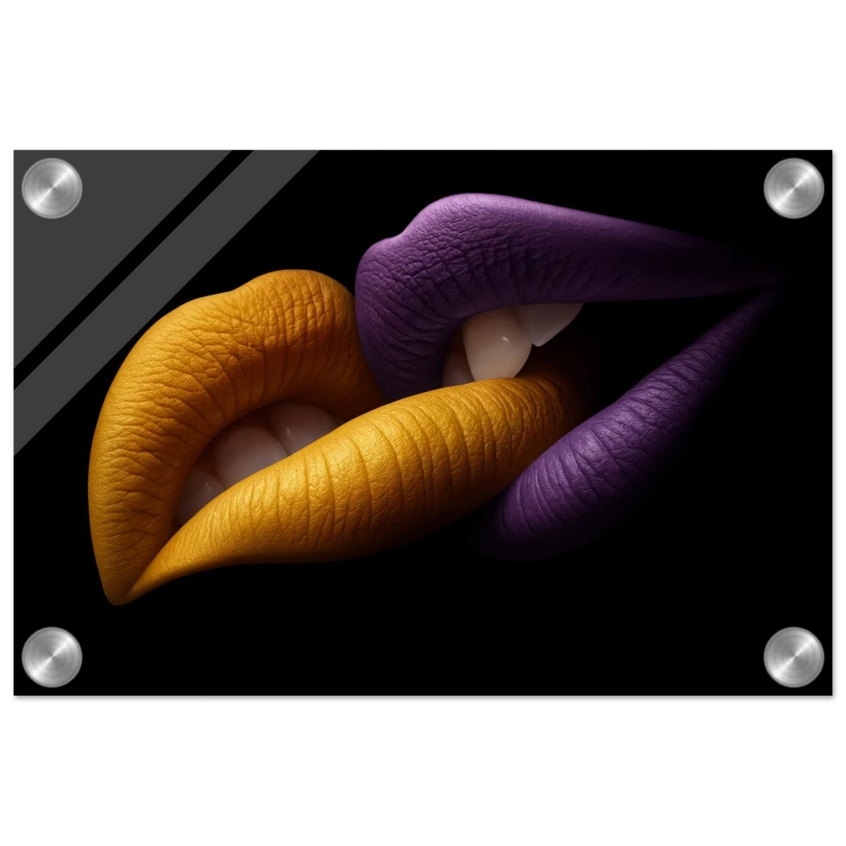 Golden Passion & Violet Desire – Contemporary Lips Wall Art Print - Acrylic Print - 20x30 cm / 8x12″ -