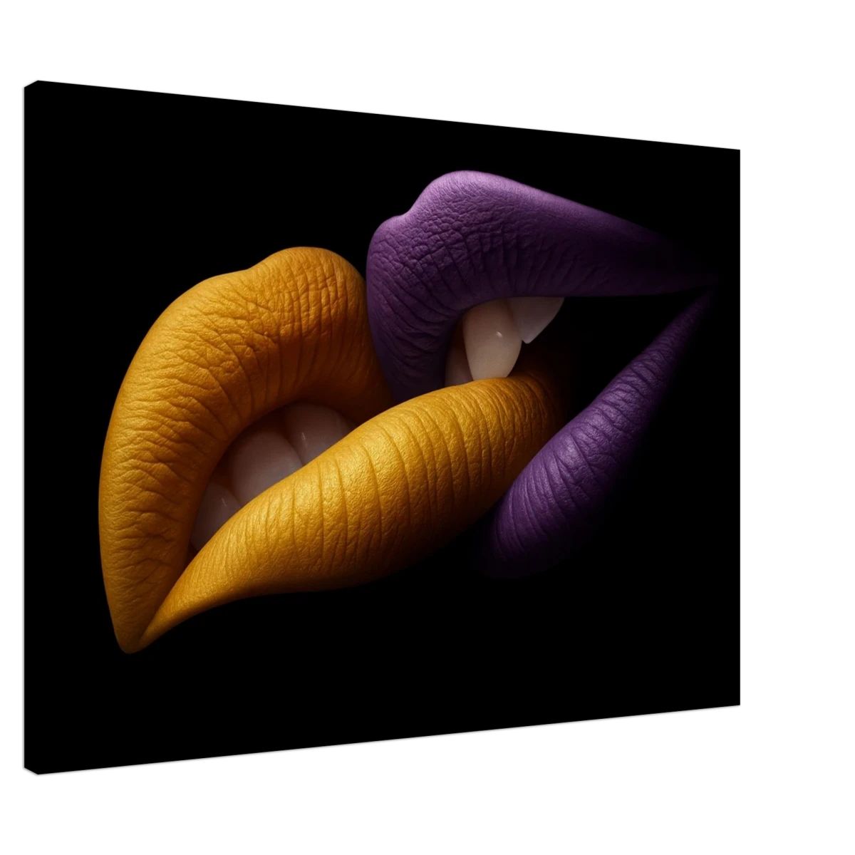 Golden Passion & Violet Desire – Contemporary Lips Wall Art Print - Canvas - 70x100 cm / 28x40″ -