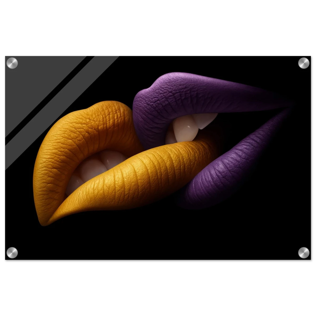 Golden Passion & Violet Desire – Contemporary Lips Wall Art Print - Acrylic Print - 40x60 cm / 16x24″ -
